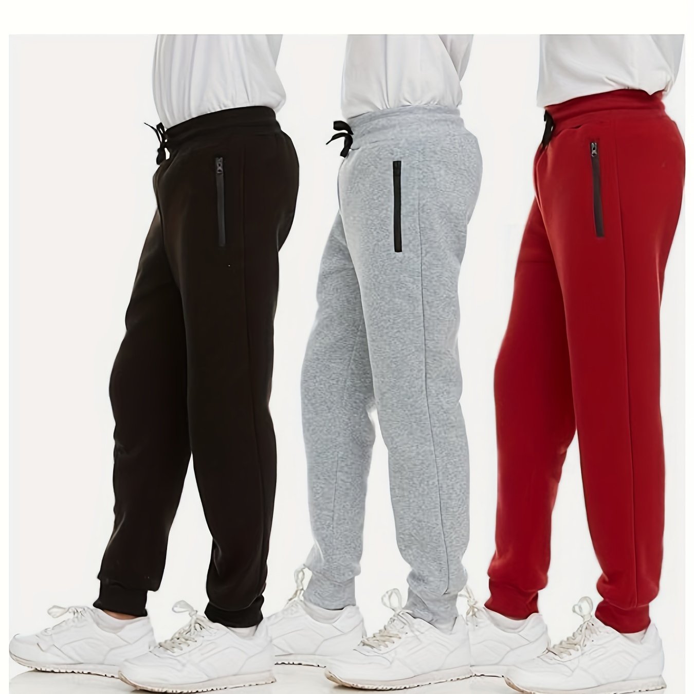 3-Pack Boys' Trousers With Zippered Pockets With Drawstrings,
