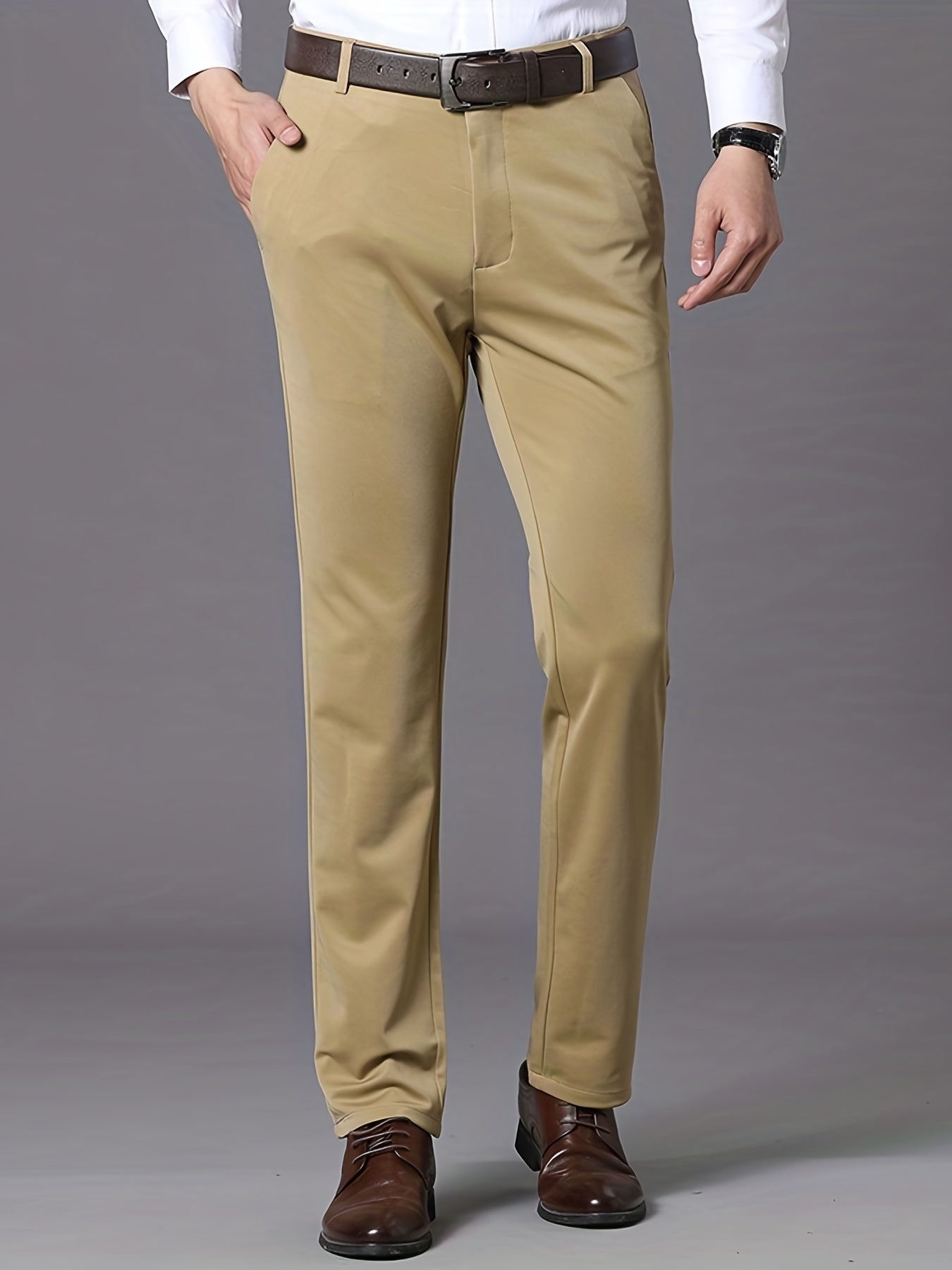 Classic Design Dress Pants, Men's Formal Solid Color Slightly Stretch Dress Pants For Spring Summer Business, Old Money Style