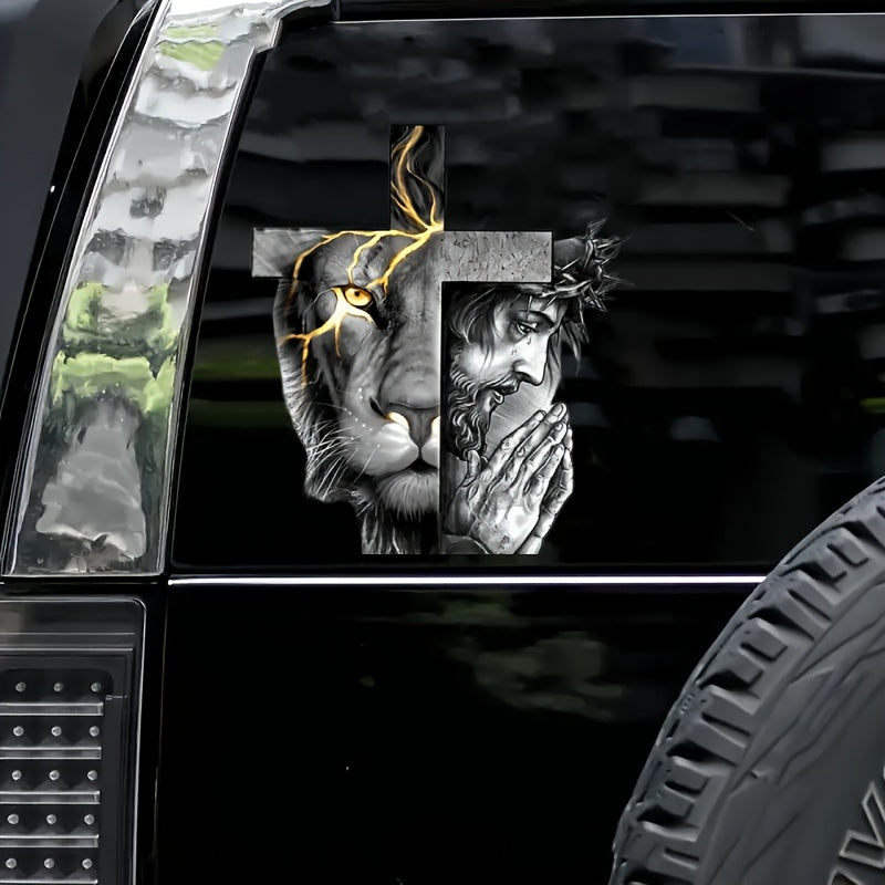 Lion Cross Decal Sticker for Laptop, Tumbler, Windows, Wall Art, Car