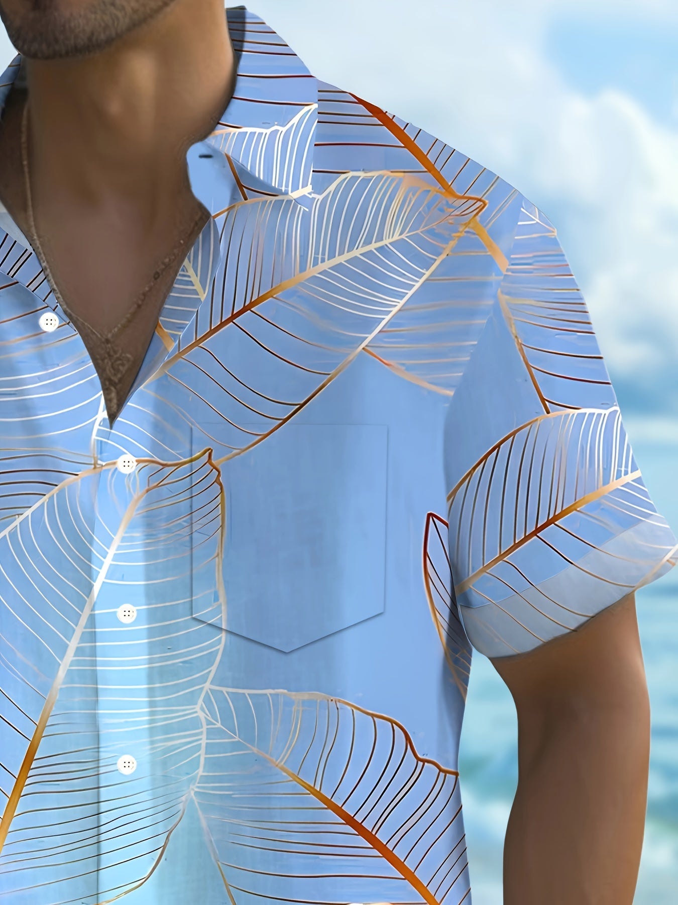 Plus Size Men's Leaf Graphic Print Shirt For Summer, Stylish Casual Short Sleeve Shirt For Males
