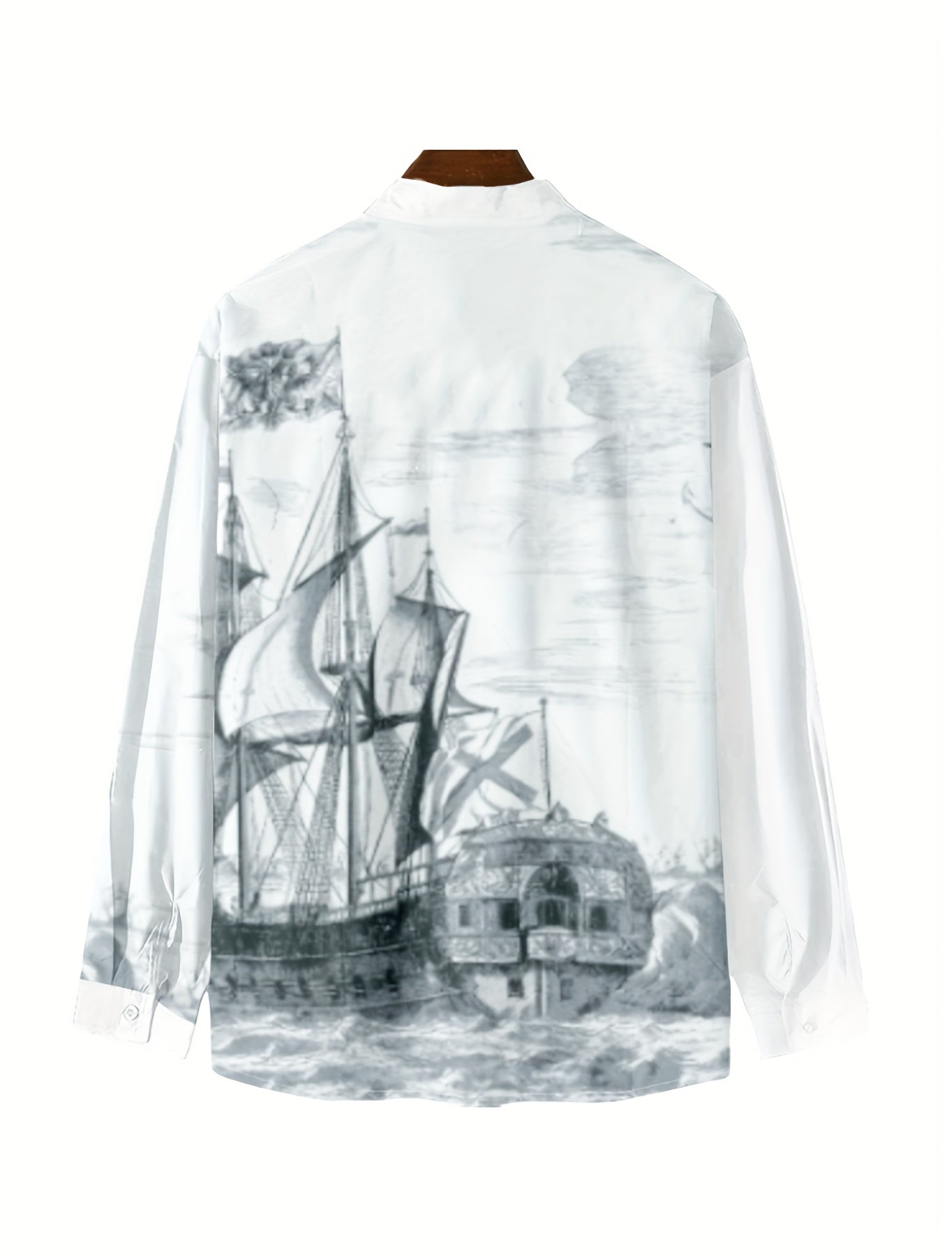Men'S Casual Nautical Cruise Print Shirt, 100% Polyester, Loose Fit,