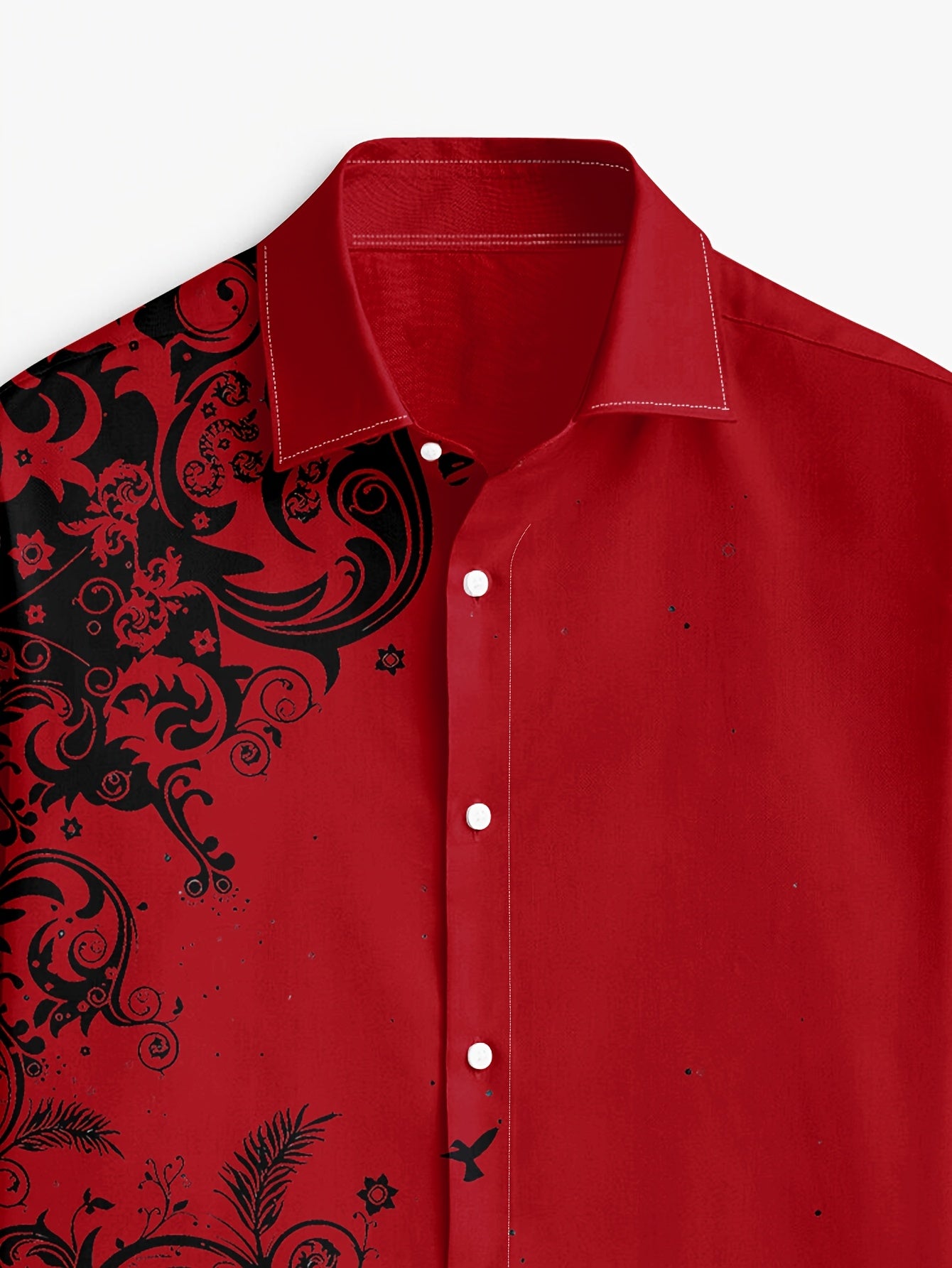 Men'S Fashion Print Shirt, Casual Polyester 100% Long Sleeve Button- Collared Shirt,Season