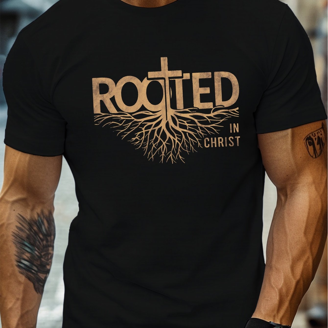 Men'S Plus Size Casual T-Shirt, "ROOTED in CHRIST" Graphic Print