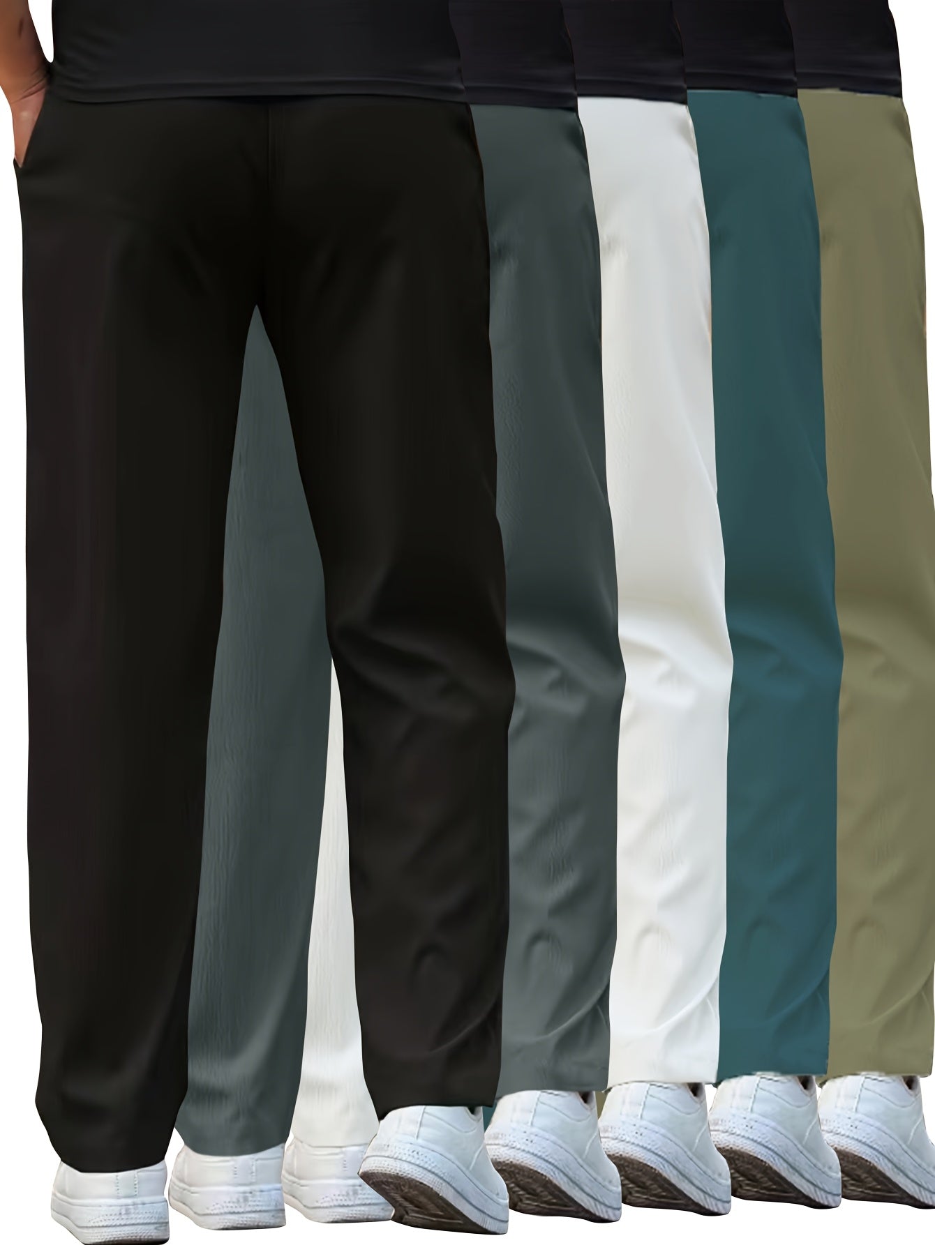 5pcs Men's Casual Straight Leg Pants, Solid Color, Regular Fit for Golf & Running, Spring/Summer Lightweight Work Trousers
