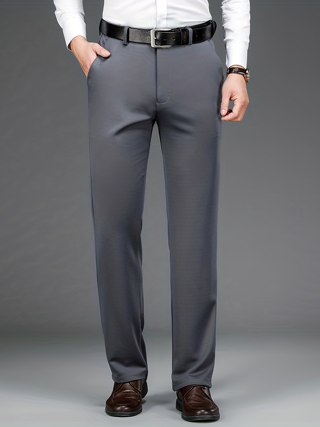 Classic Design Dress Pants, Men's Formal Solid Color Slightly Stretch Dress Pants For Spring Summer Business, Old Money Style