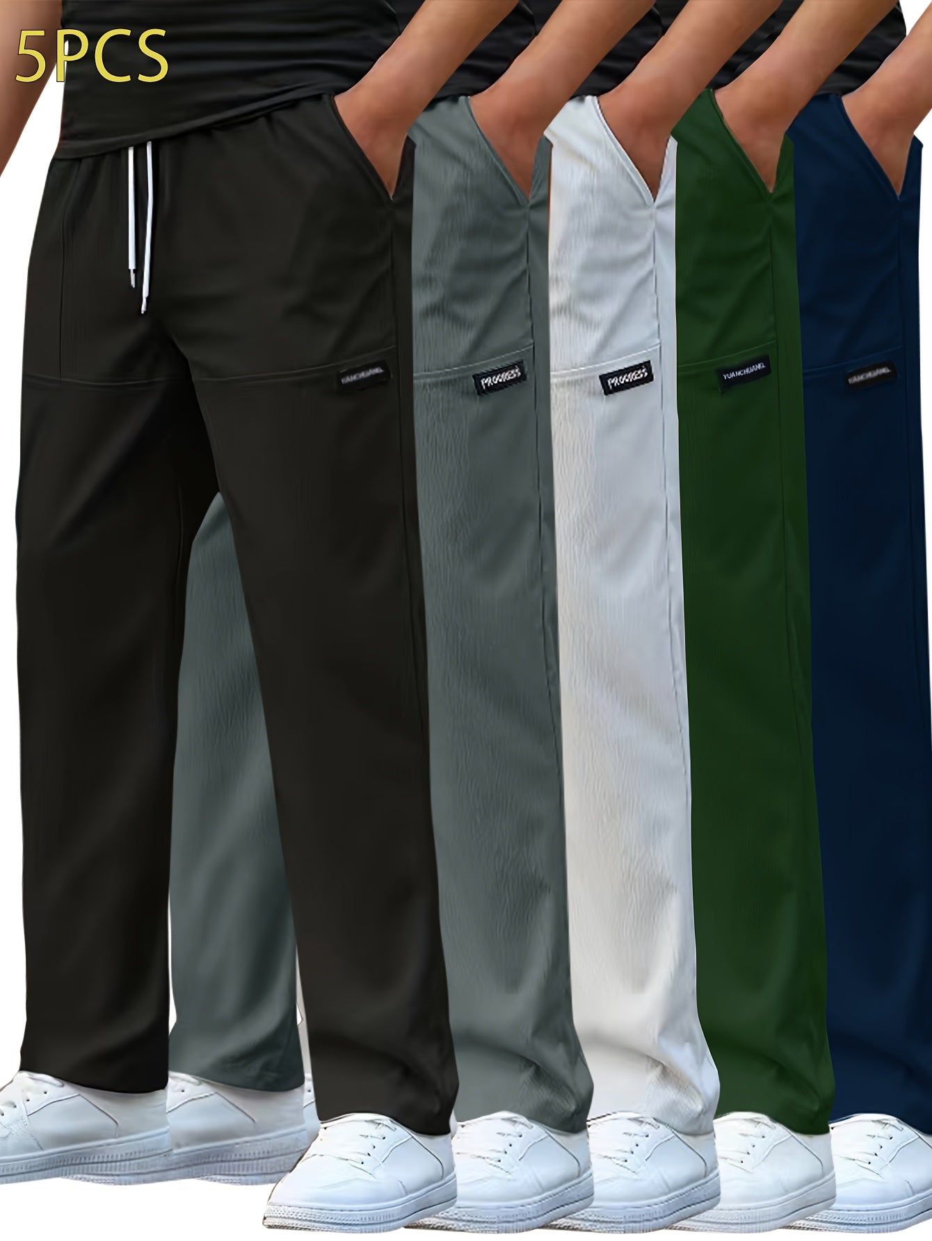 5pcs Men's Casual Straight Leg Pants, Solid Color, Regular Fit for Golf & Running, Spring/Summer Lightweight Work Trousers