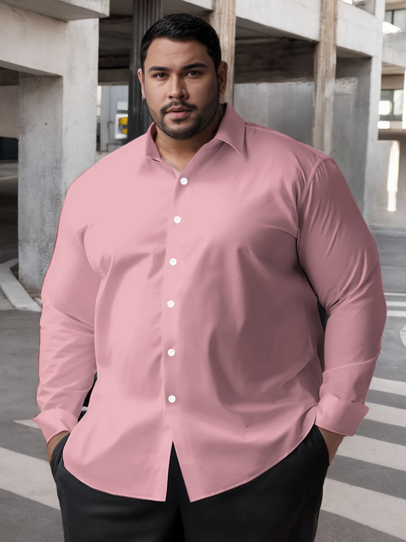 1set Men'S Plus Size Casual Suit Set - Polyester Lapel Shirt with Slight Stretch,