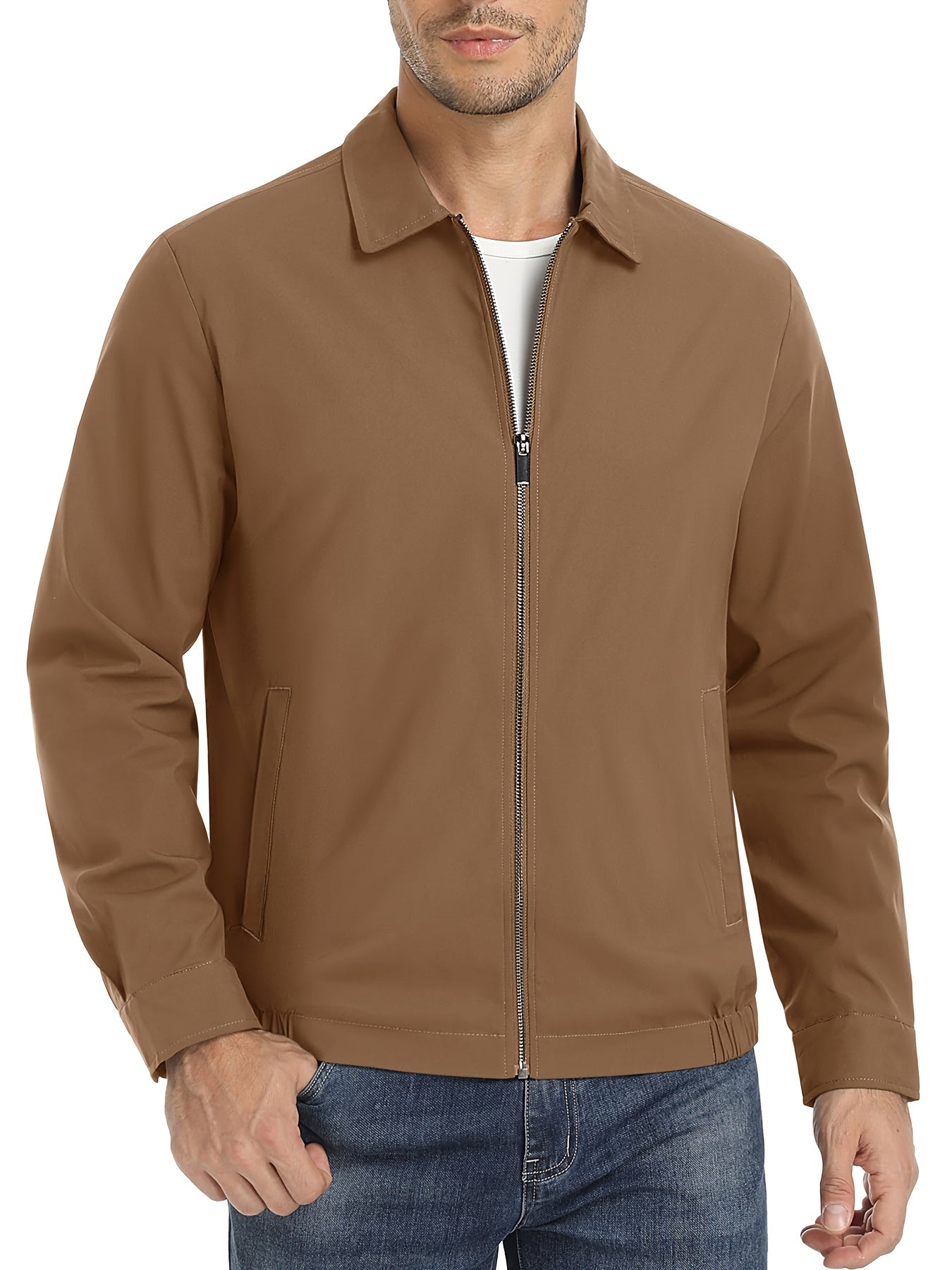 Men's Lightweight Business Casual Jacket - Full Zip Windbreaker with Collar