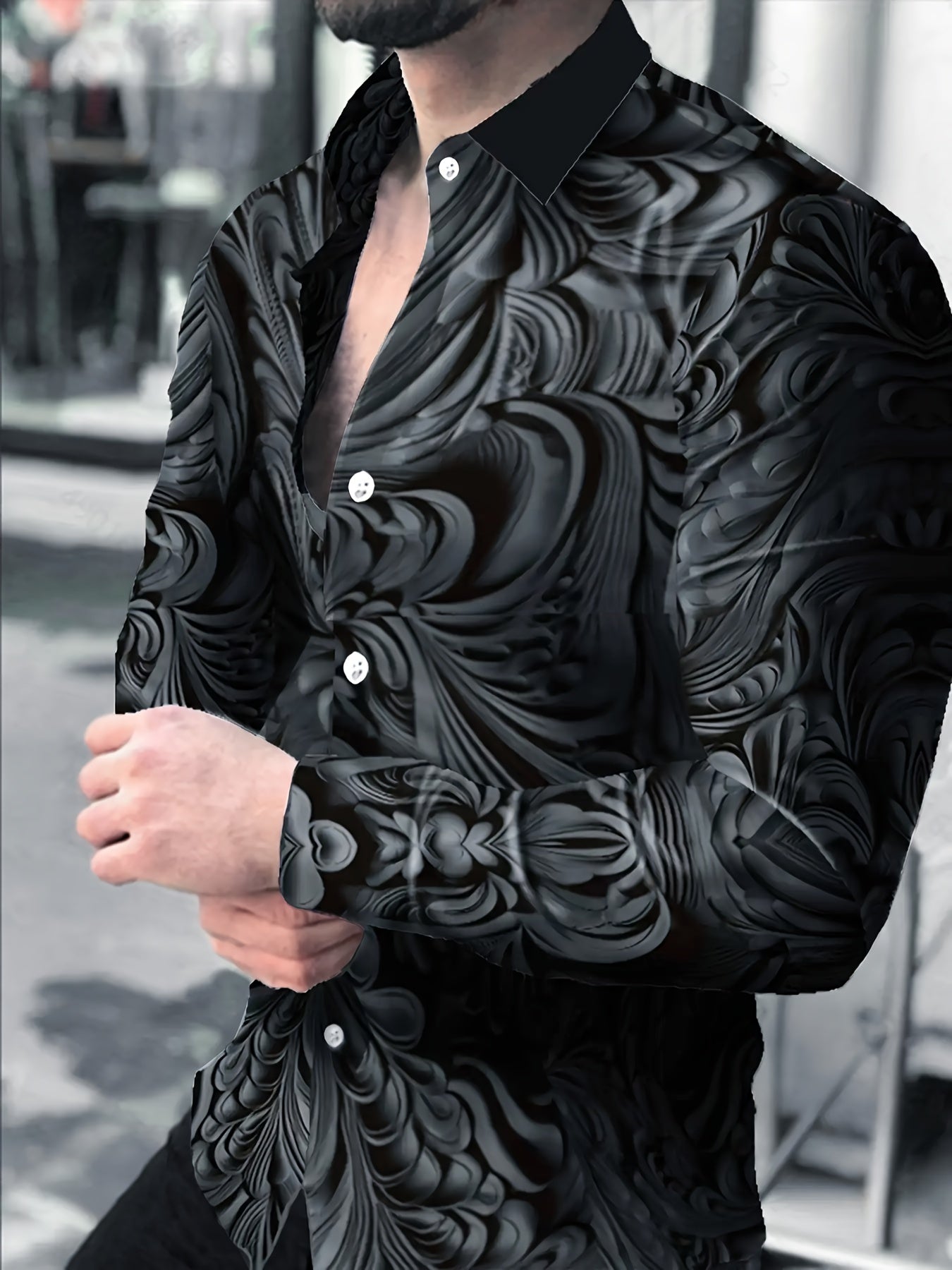 Men's Long Sleeve Button-Up Shirt, Unique Fashion Business Style,