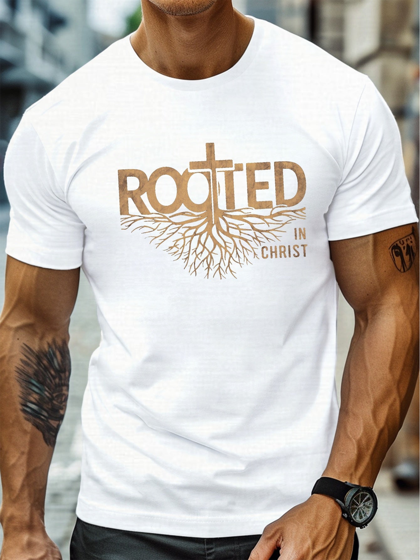 Men'S Plus Size Casual T-Shirt, "ROOTED in CHRIST" Graphic Print