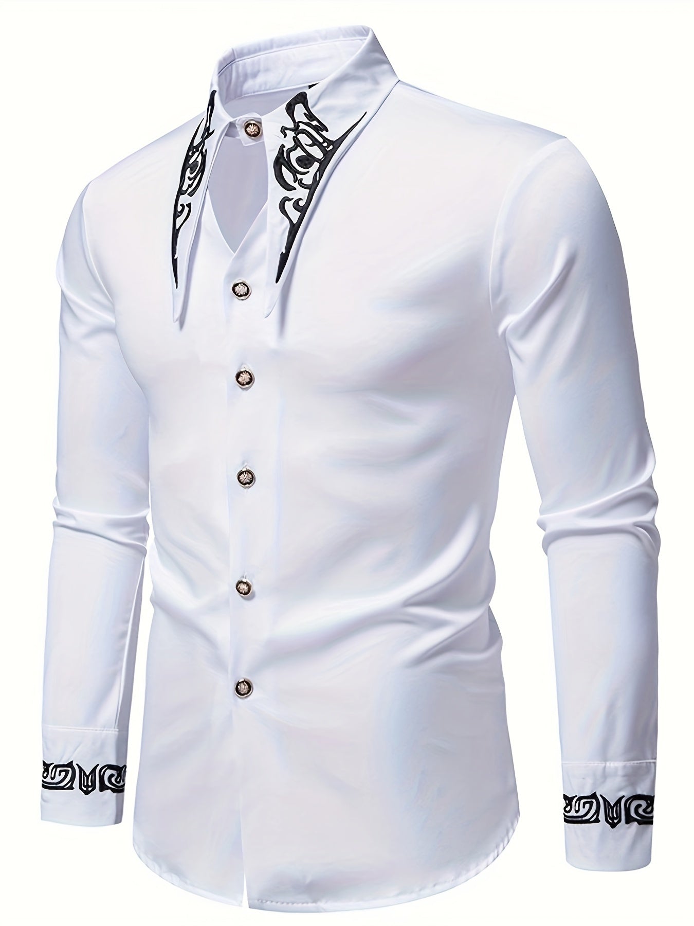 Men'S Casual Fashion Embroidered Shirt, African Style Color