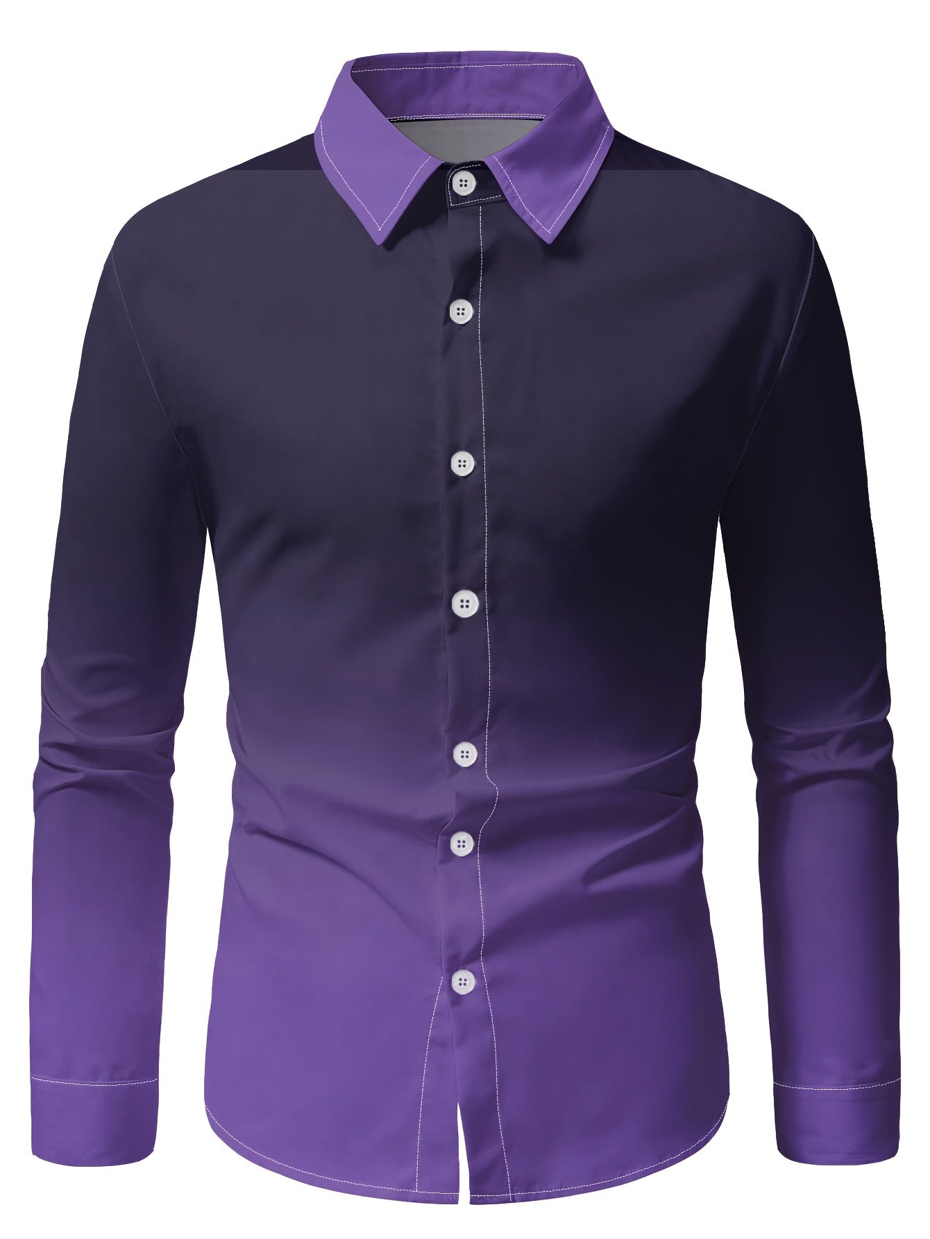Men's Stylish Gradient Print Dress Shirt - Breathable Polyester,