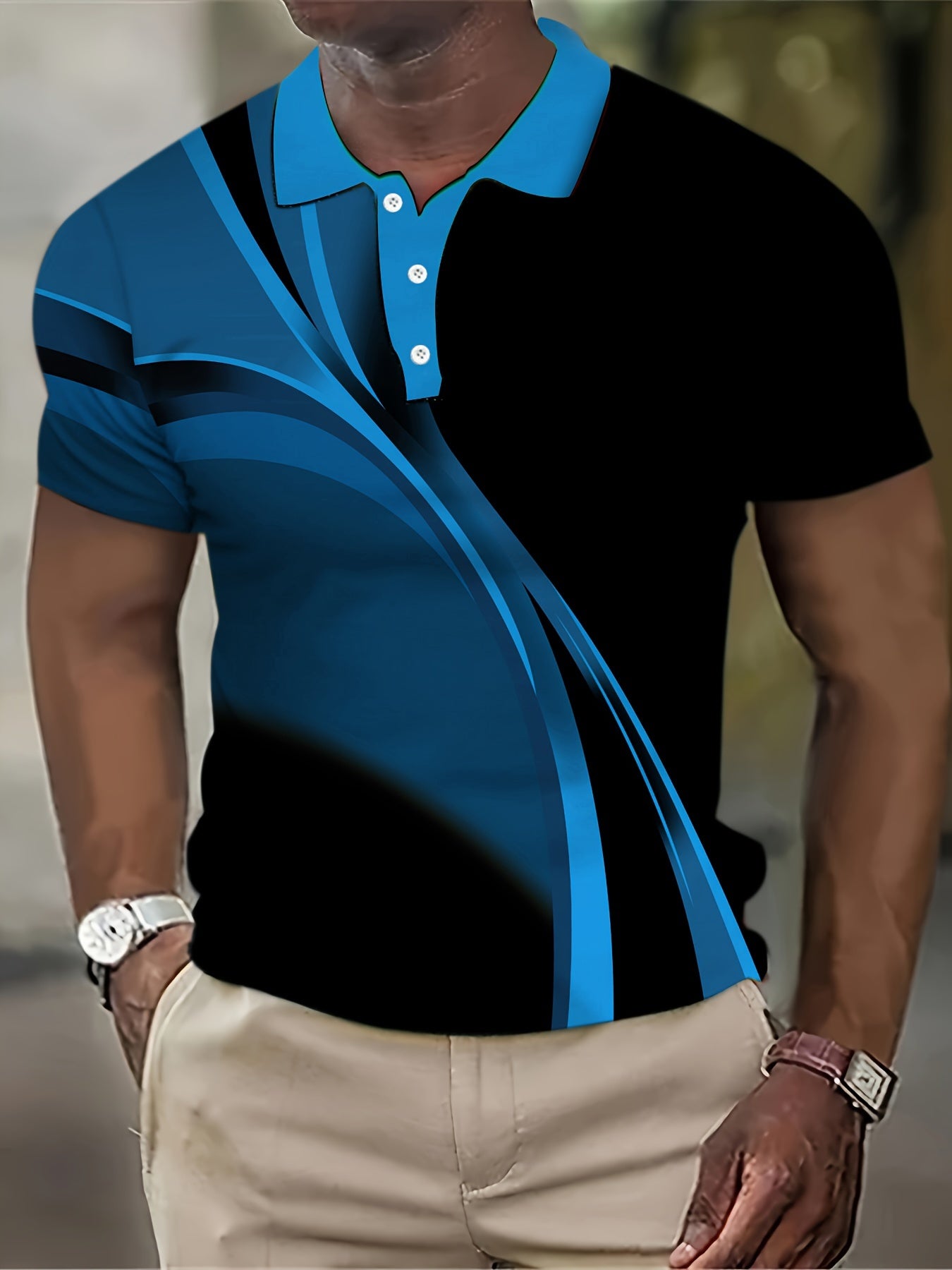 Plus Size Men's 3D Stripes Pattern Graphic Print Golf T-shirt