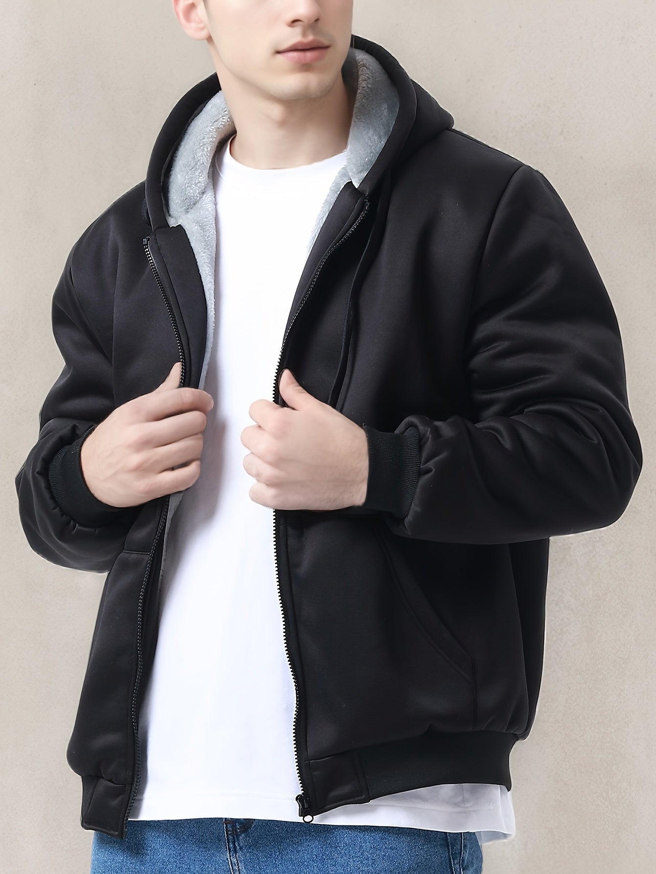 Fleece Full Zip Up Hooded Winter Jacket
