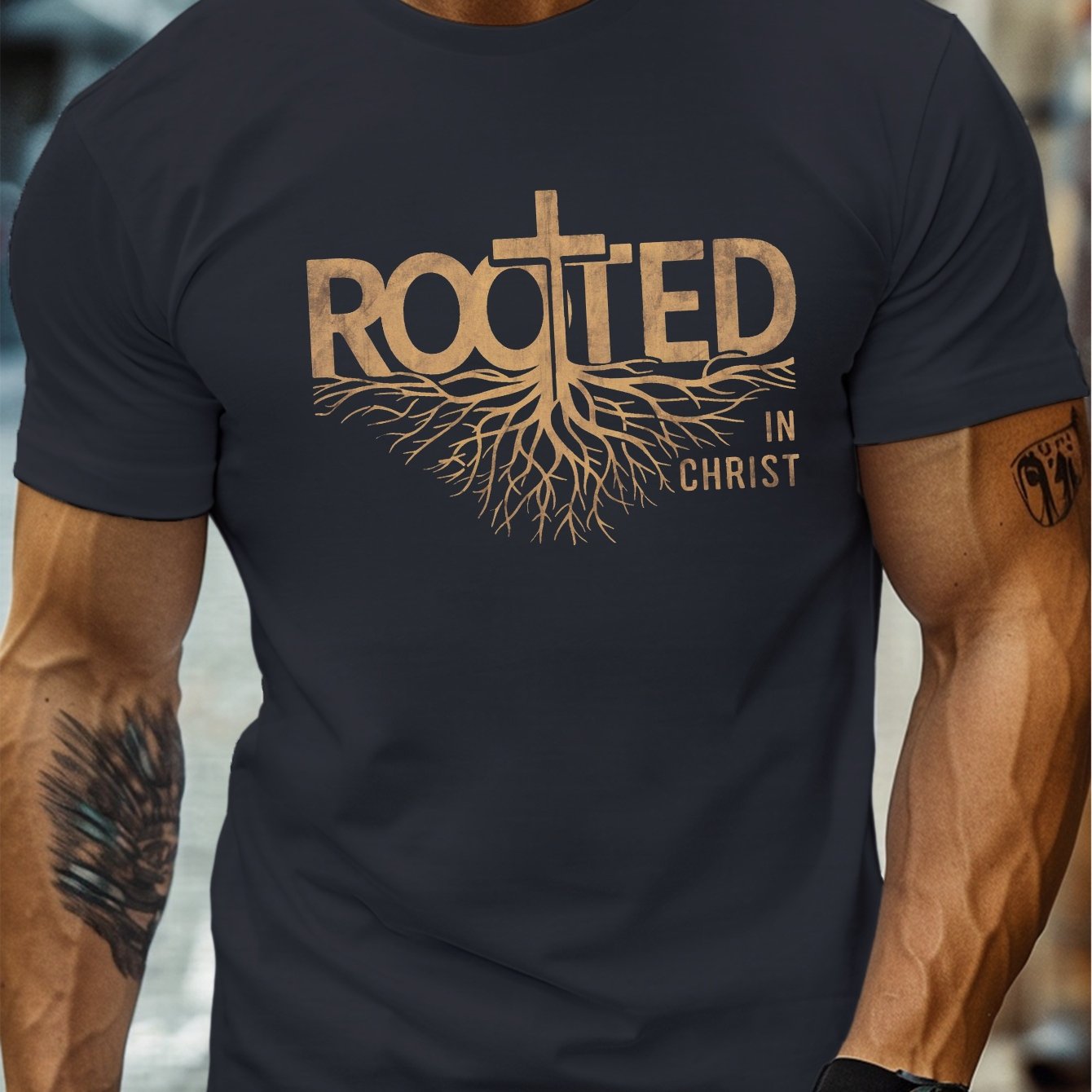 Men'S Plus Size Casual T-Shirt, "ROOTED in CHRIST" Graphic Print