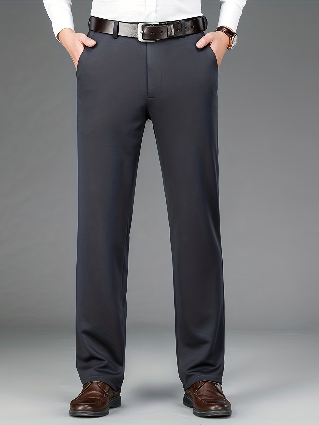 Classic Design Dress Pants, Men's Formal Solid Color Slightly Stretch Dress Pants For Spring Summer Business, Old Money Style