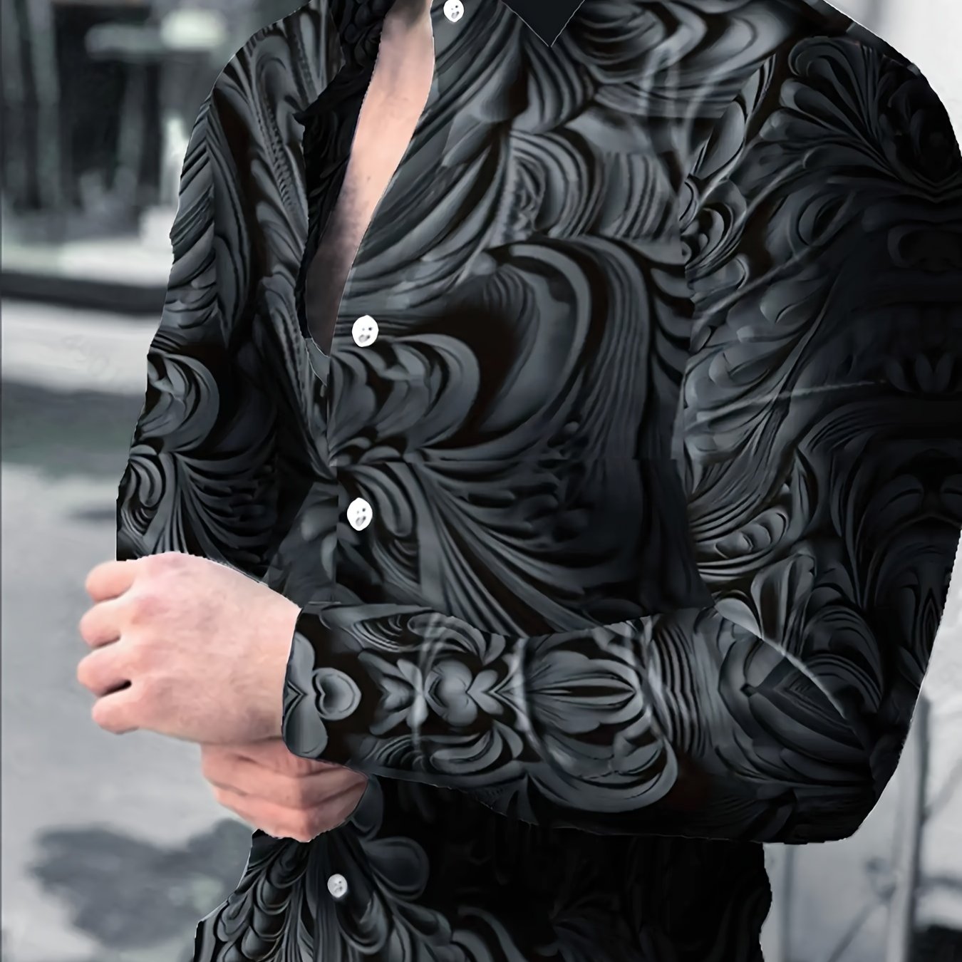 Men's Long Sleeve Button-Up Shirt, Unique Fashion Business Style,