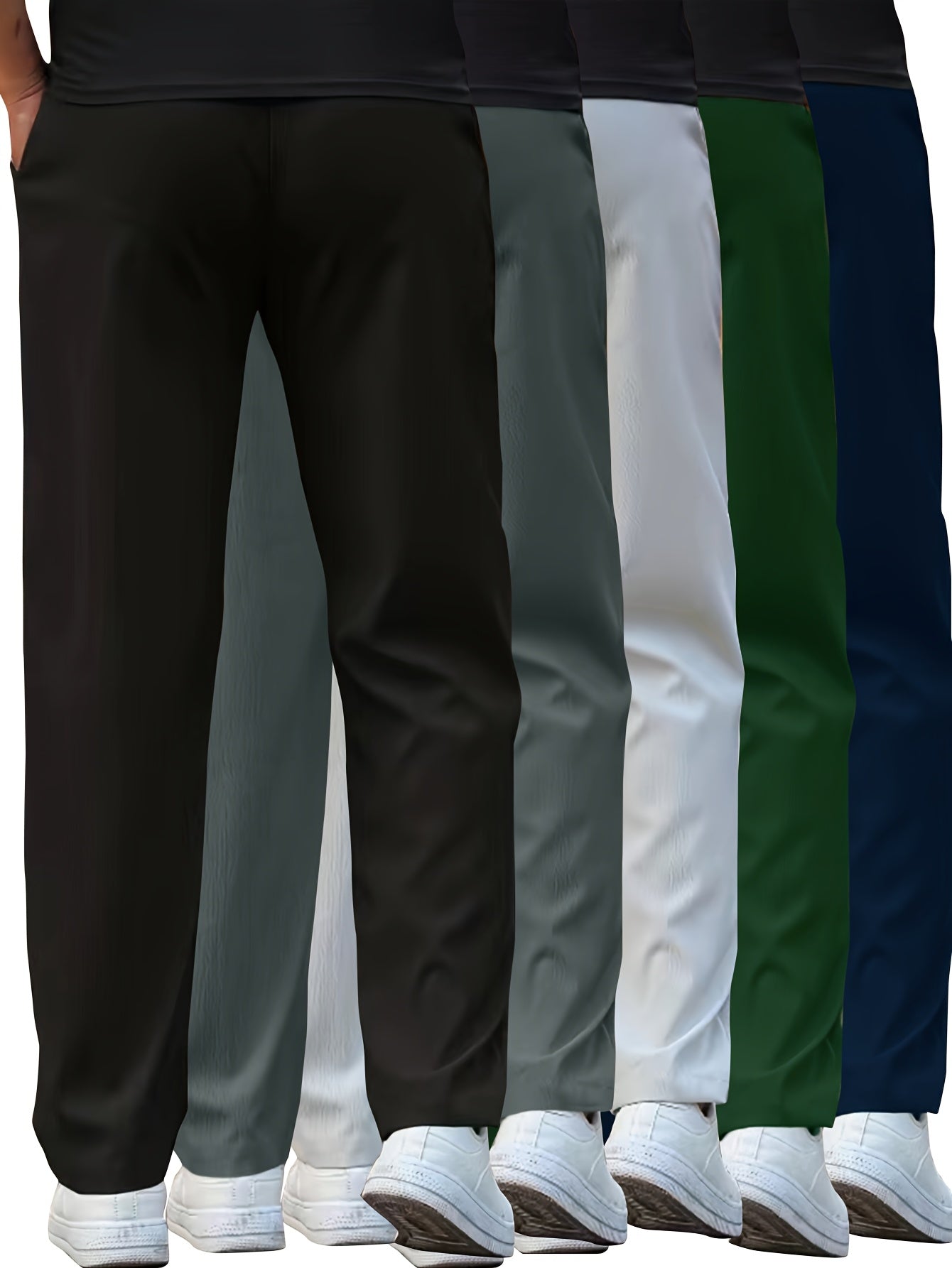 5pcs Men's Casual Straight Leg Pants, Solid Color, Regular Fit for Golf & Running, Spring/Summer Lightweight Work Trousers