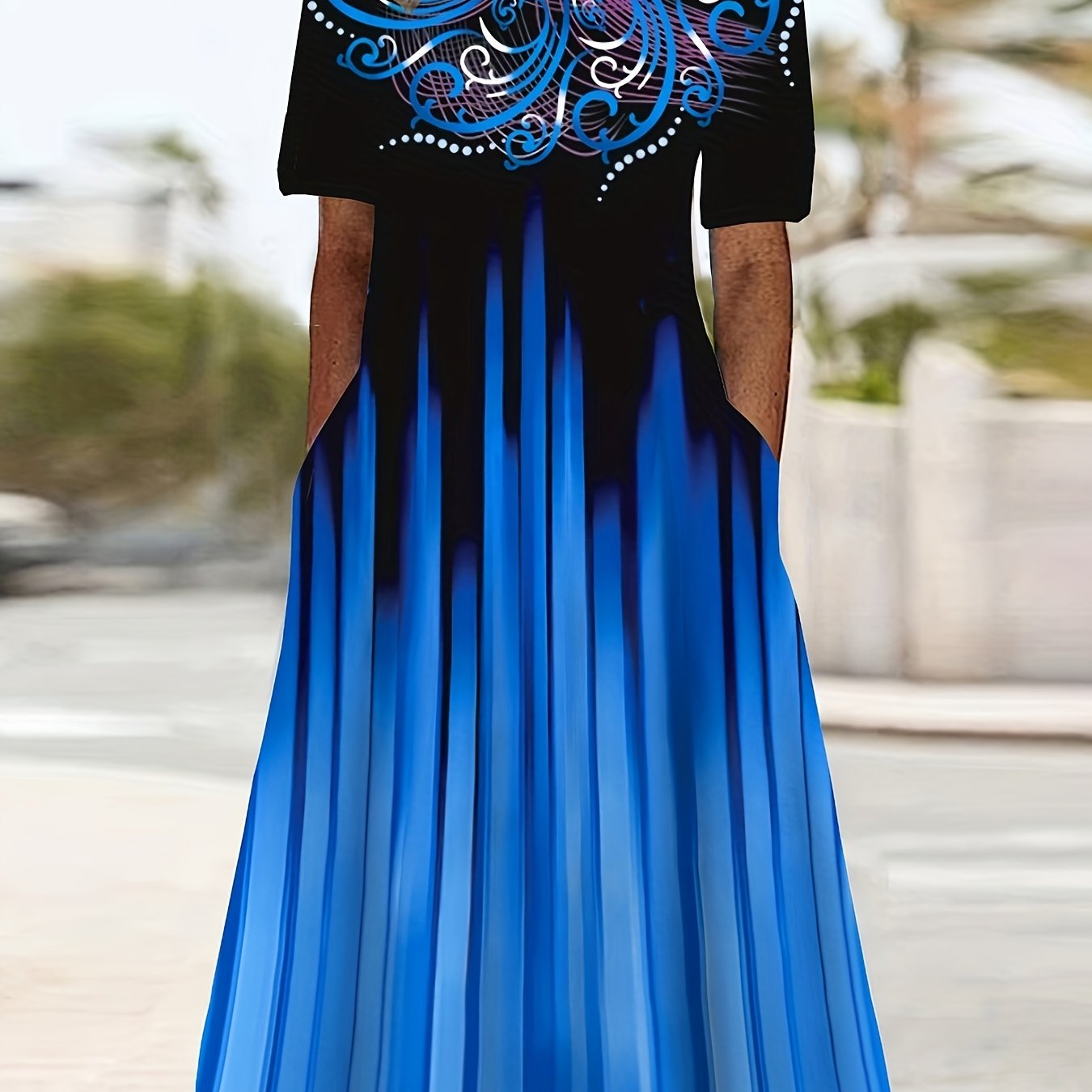 Plus Size Women's Casual Maxi Dress with Pockets - Short Sleeve, Round Neck,