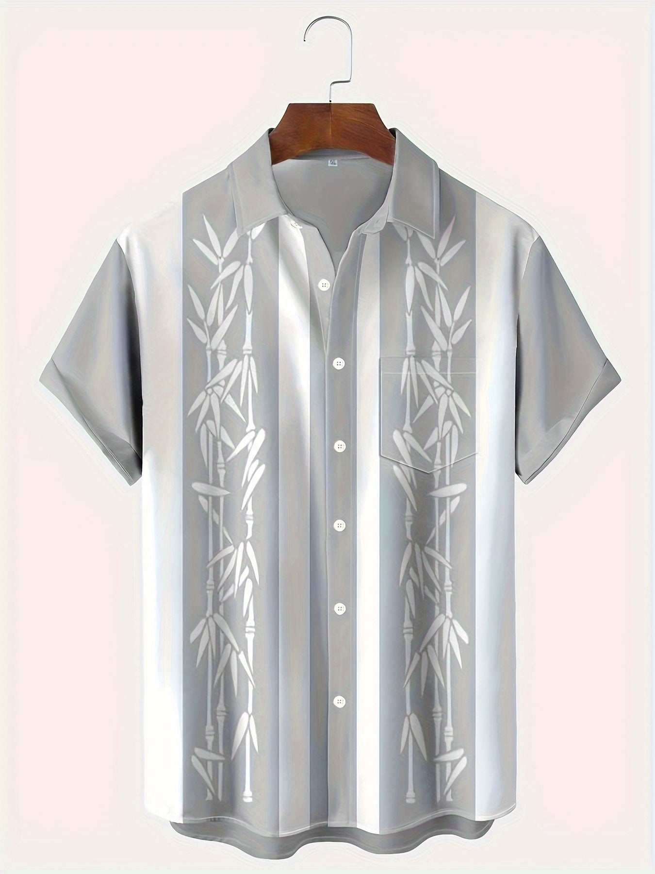 Men's Tropical Bamboo Print Button-Up Shirt with Pockets - Vintage Style,