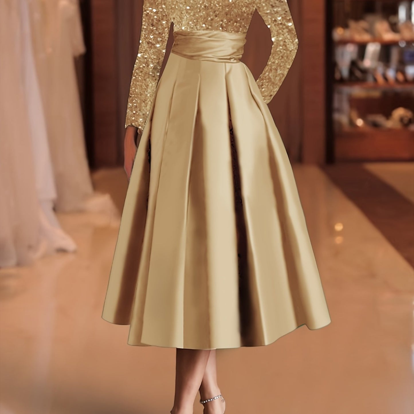 Elegant Satin Midi Dress for Women, Velvet