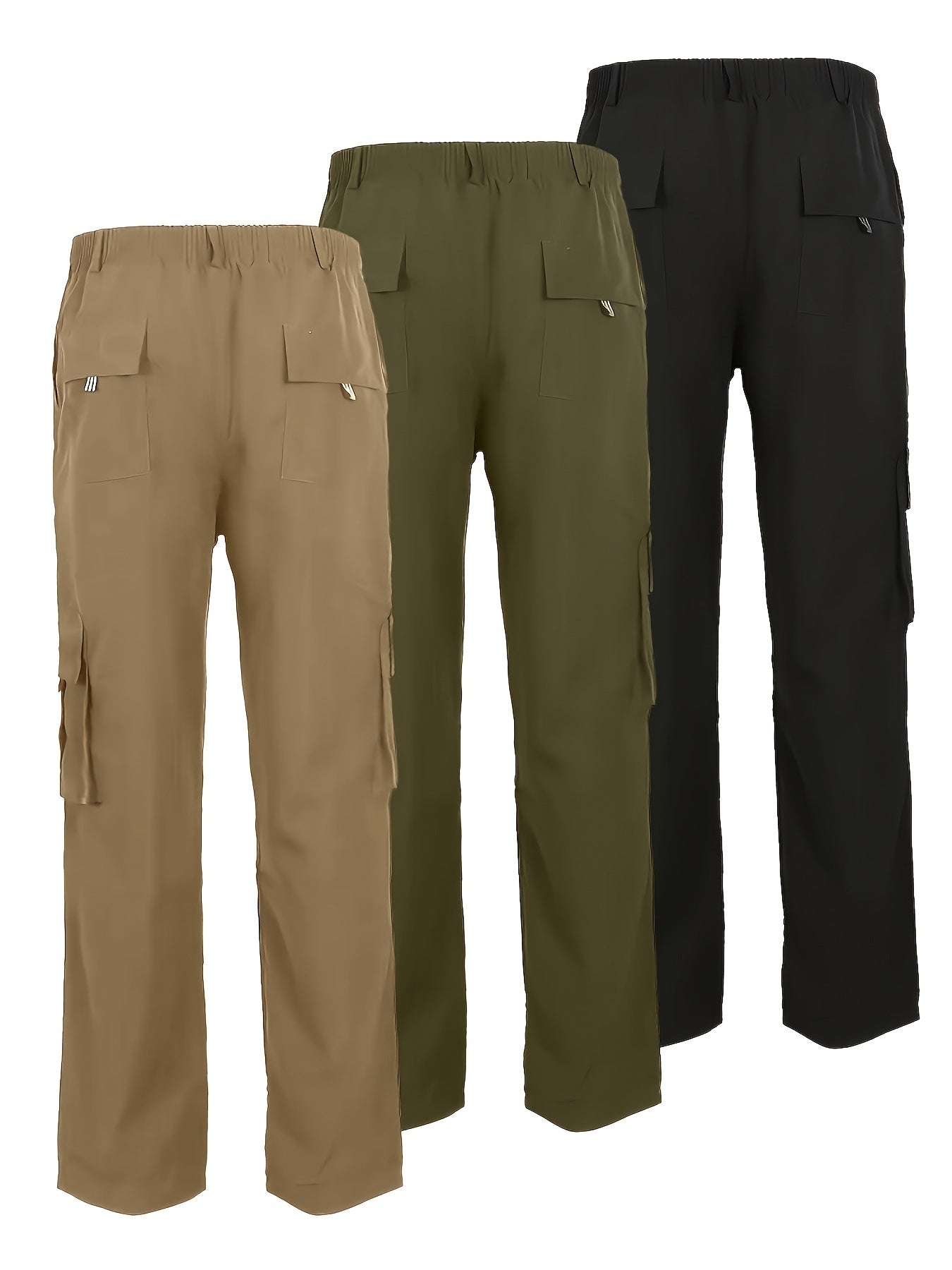 3pcs Men's Multi-Pocket Cargo Pants - Comfortable Polyester,