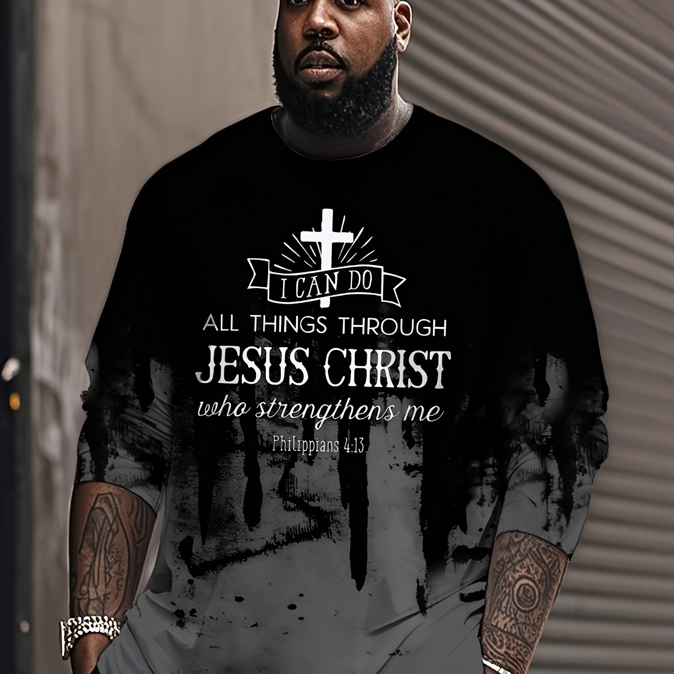 New 3D Printed Cross Print Long Sleeve T-Shirt, Round Neck and Long Sleeve