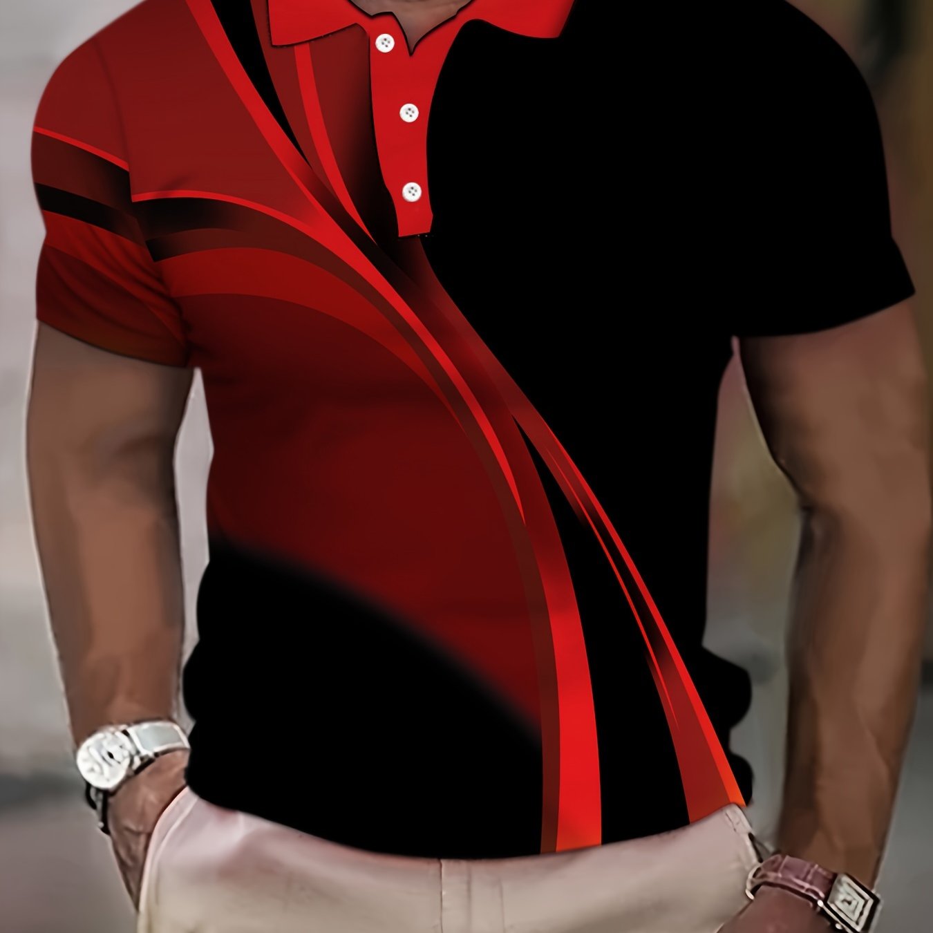 Plus Size Men's 3D Stripes Pattern Graphic Print Golf T-shirt