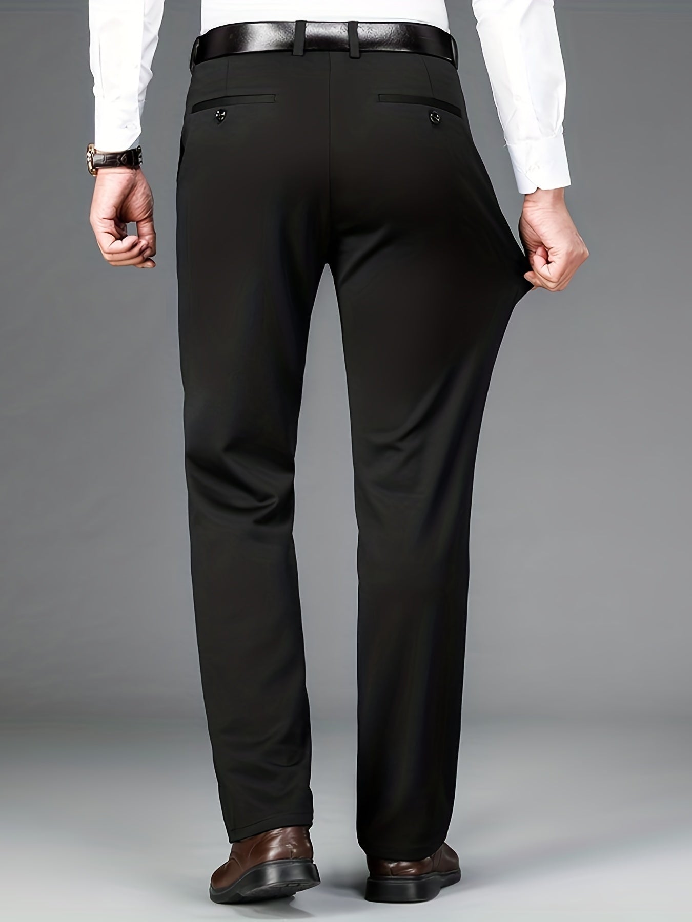 Classic Design Dress Pants, Men's Formal Solid Color Slightly Stretch Dress Pants For Spring Summer Business, Old Money Style