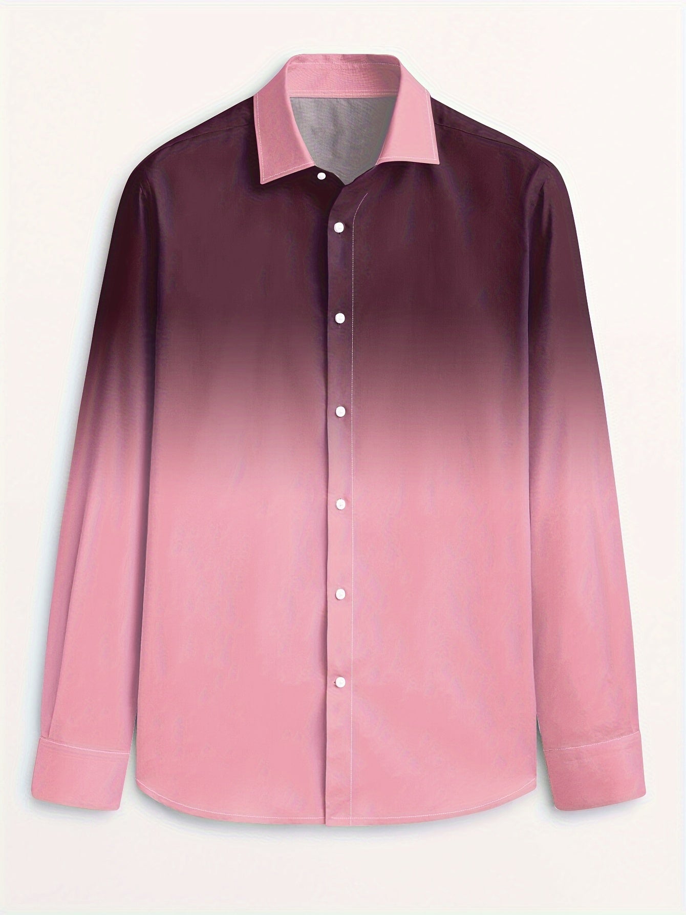 Men's Stylish Gradient Print Dress Shirt - Breathable Polyester,