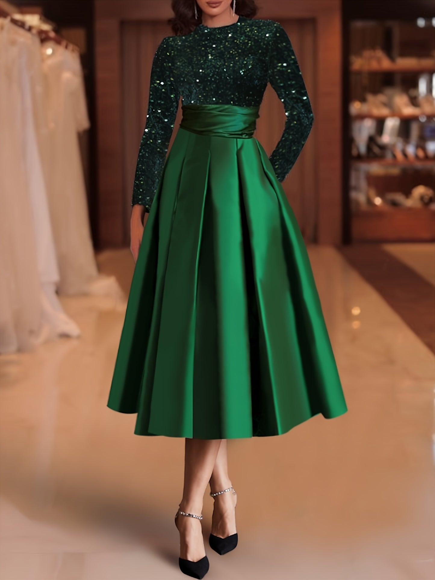 Elegant Satin Midi Dress for Women, Velvet