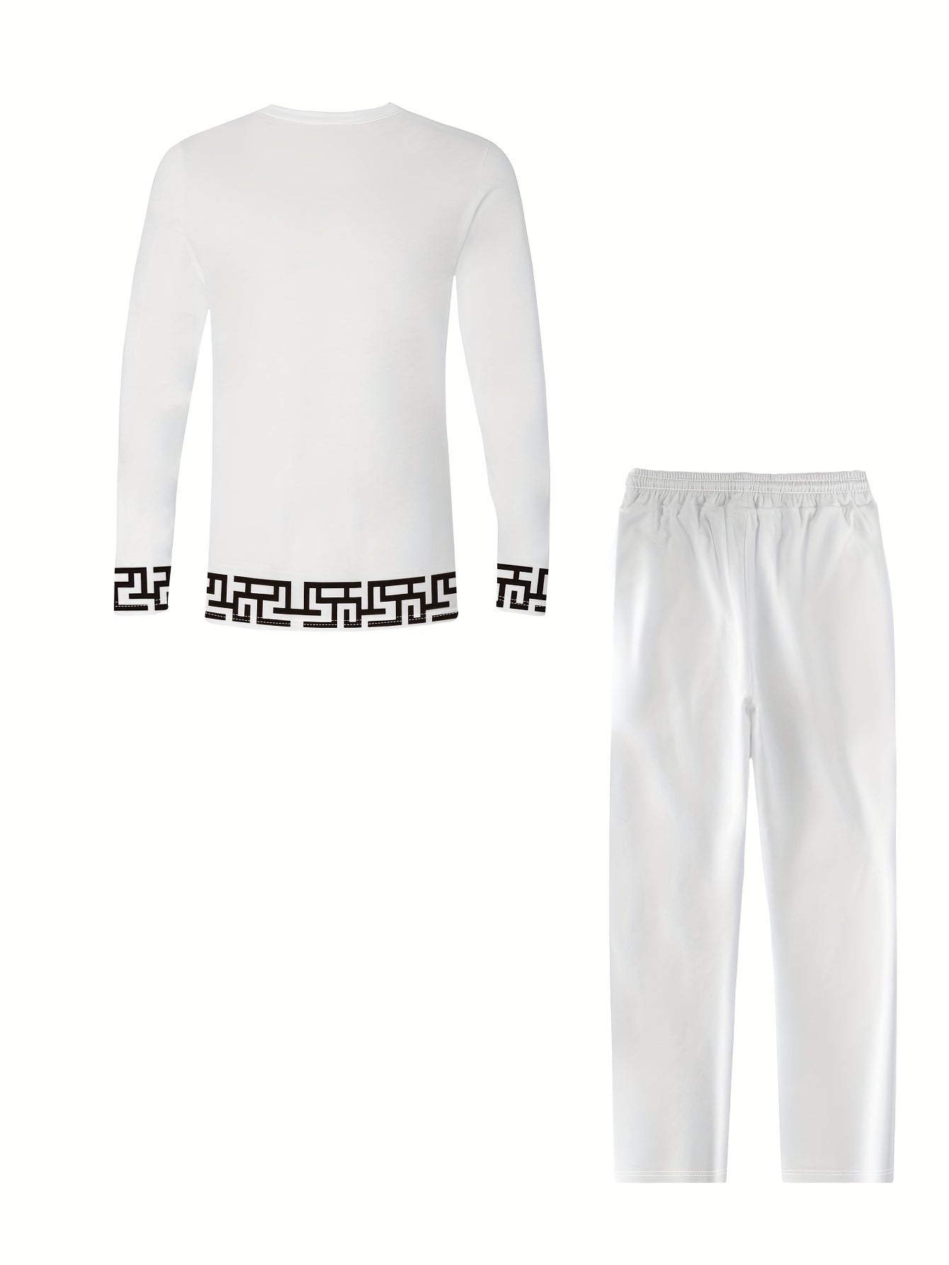 Men'S All-Season Casual Crew Neck Long-Sleeve Trousers, Geometric Pattern Knit Polyester
