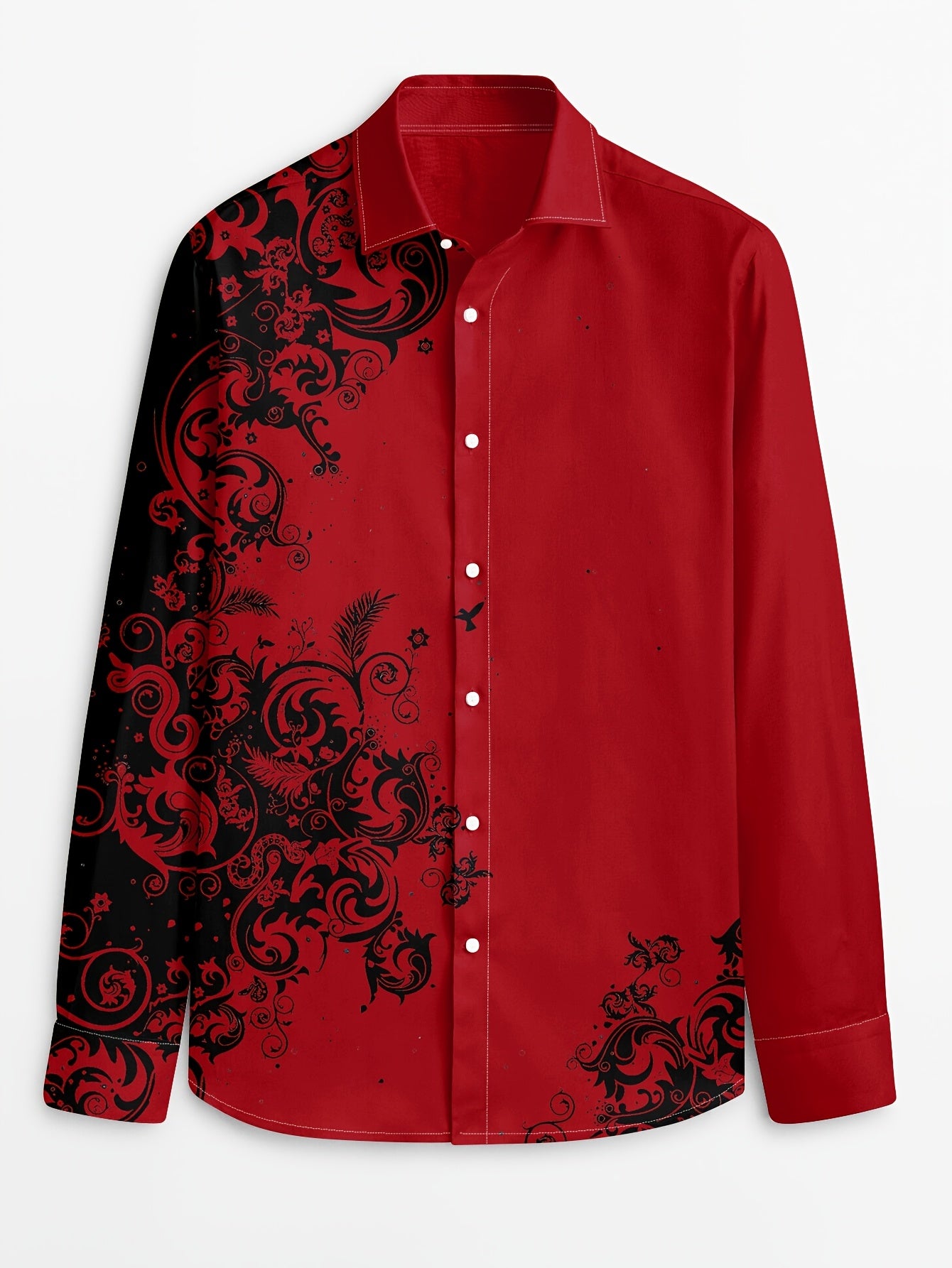 Men'S Fashion Print Shirt, Casual Polyester 100% Long Sleeve Button- Collared Shirt,Season