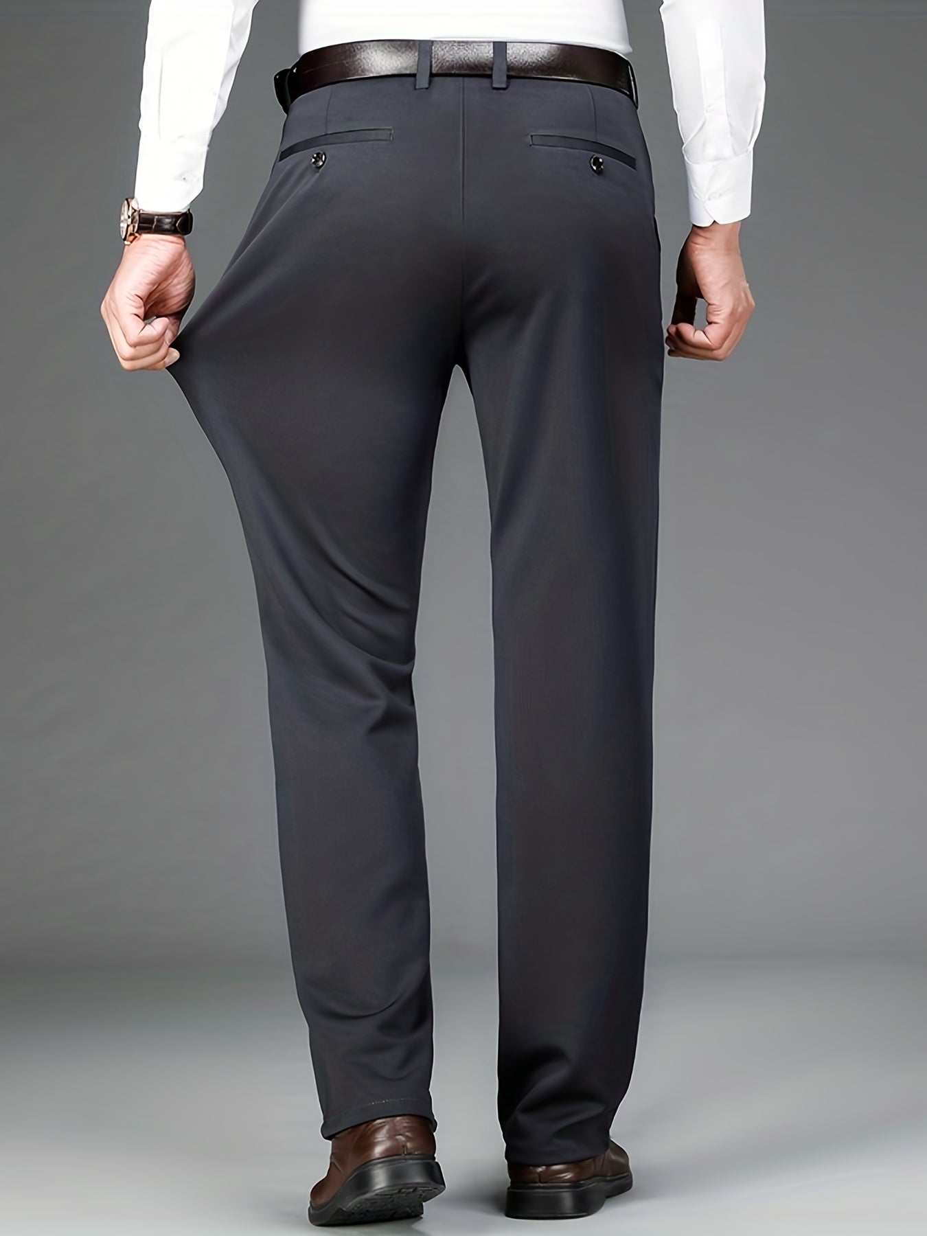 Classic Design Dress Pants, Men's Formal Solid Color Slightly Stretch Dress Pants For Spring Summer Business, Old Money Style