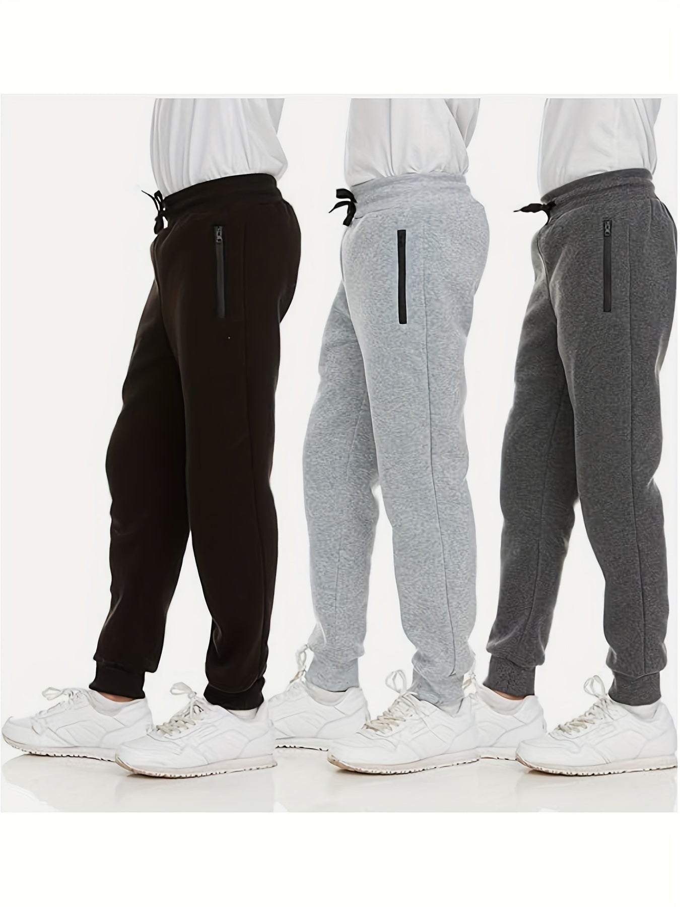 3-Pack Boys' Trousers With Zippered Pockets With Drawstrings,