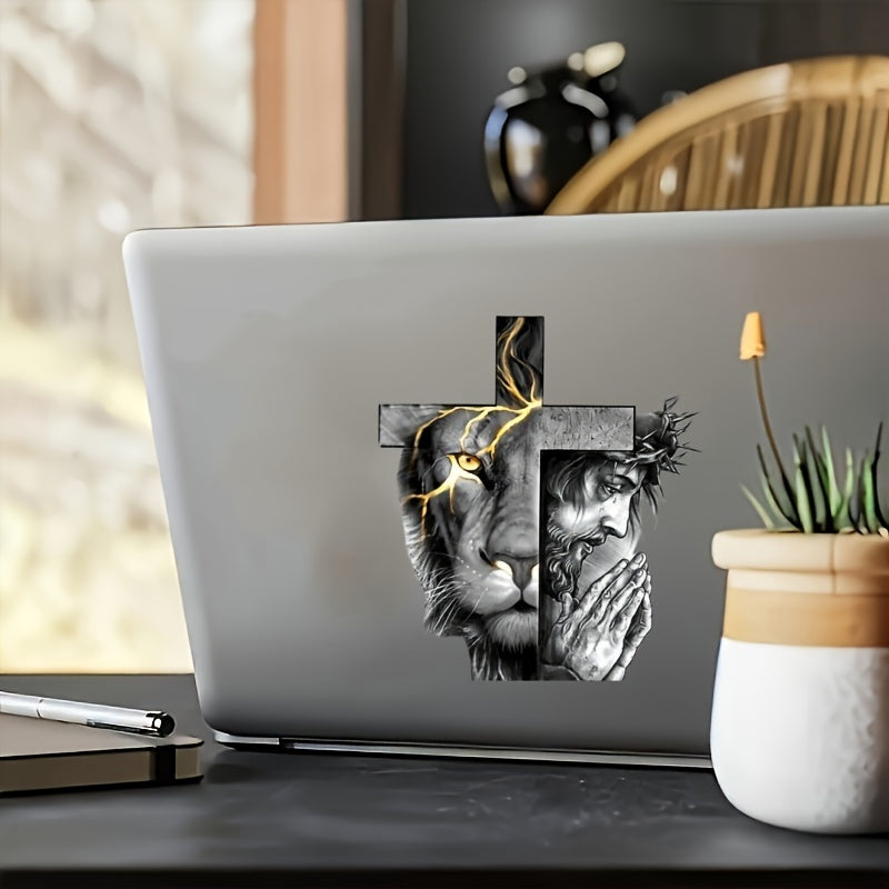 Lion Cross Decal Sticker for Laptop, Tumbler, Windows, Wall Art, Car