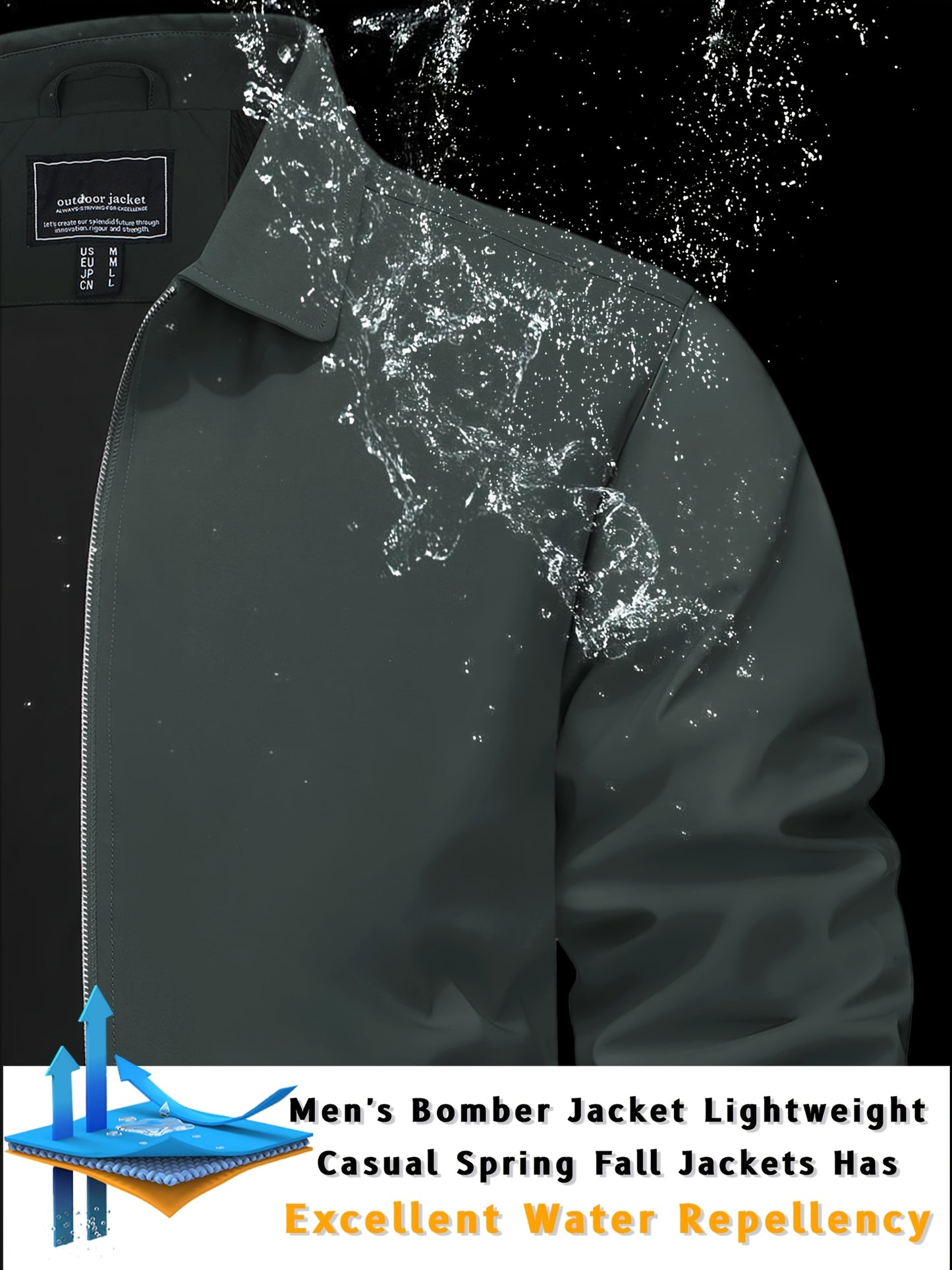 Men's Lightweight Business Casual Jacket - Full Zip Windbreaker with Collar