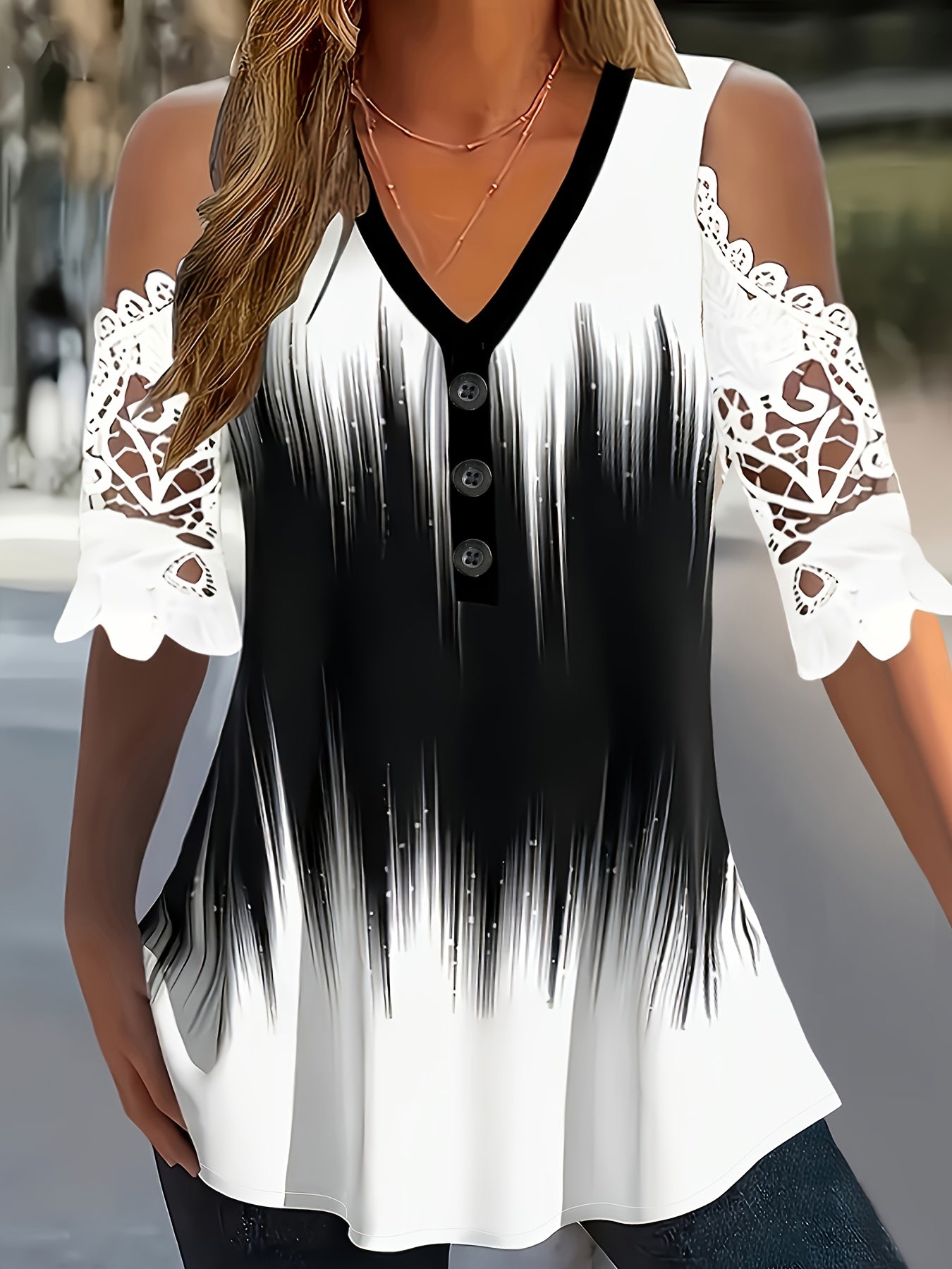 Women'S Plus Size Black and Purple Geometric