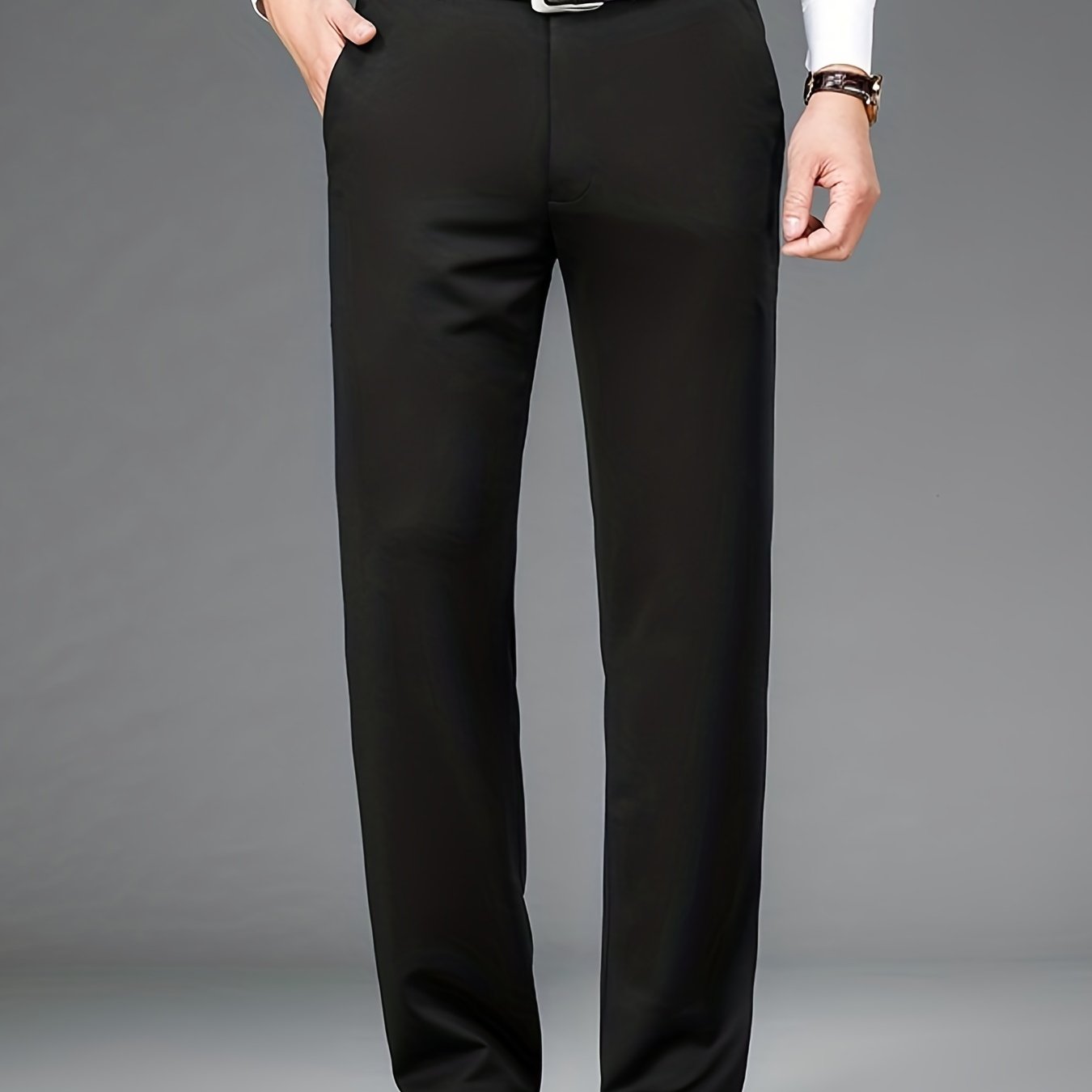 Classic Design Dress Pants, Men's Formal Solid Color Slightly Stretch Dress Pants For Spring Summer Business, Old Money Style