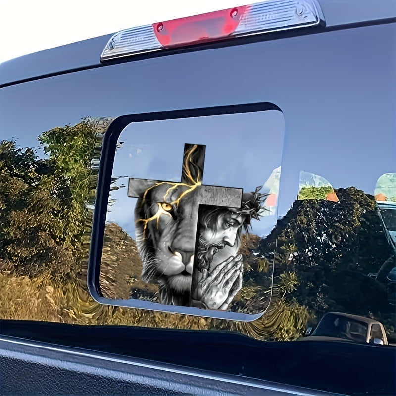 Lion Cross Decal Sticker for Laptop, Tumbler, Windows, Wall Art, Car