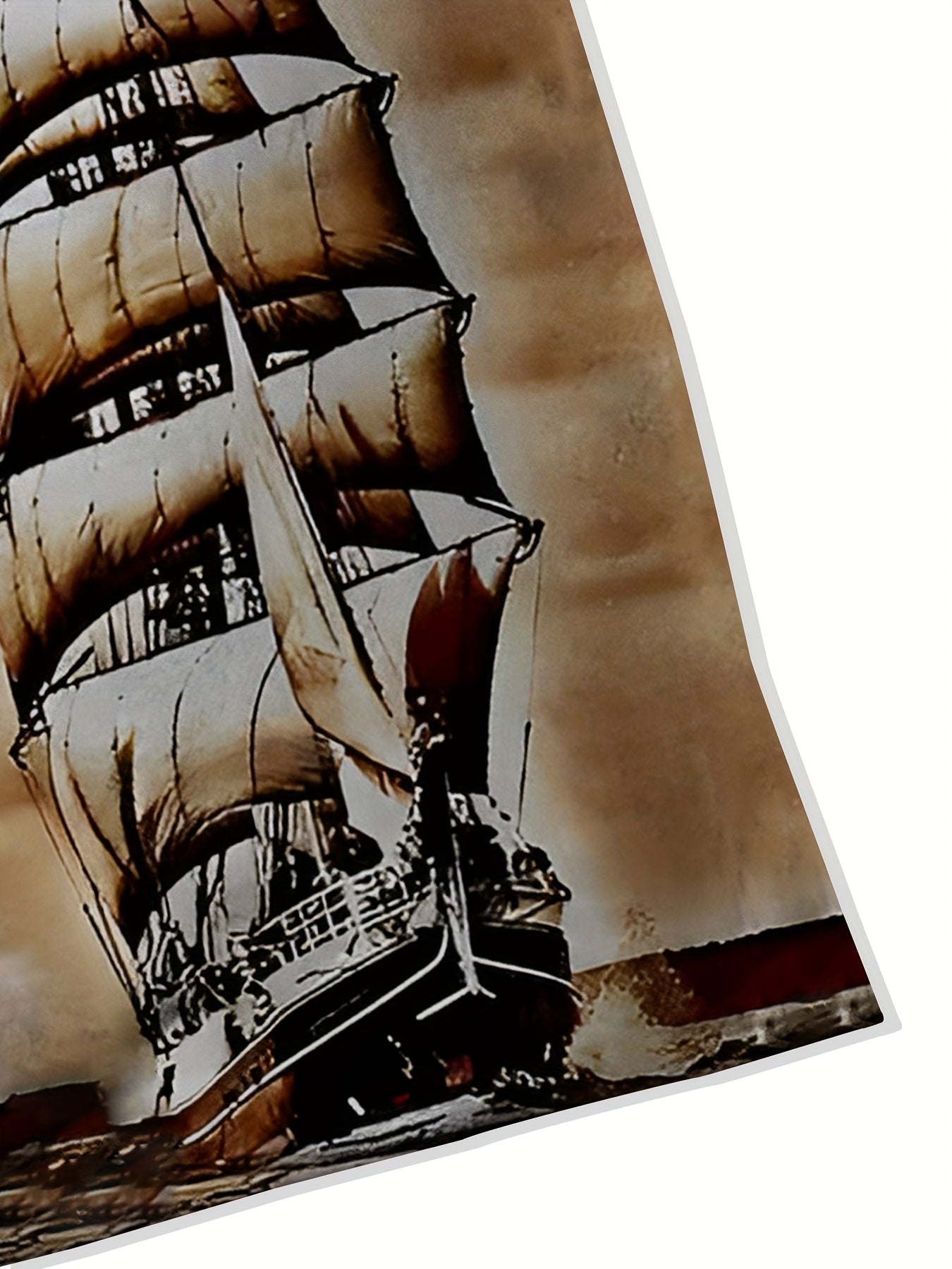 Men's Casual Beach Shorts with Vivid Digital Print of Sailing Ship -