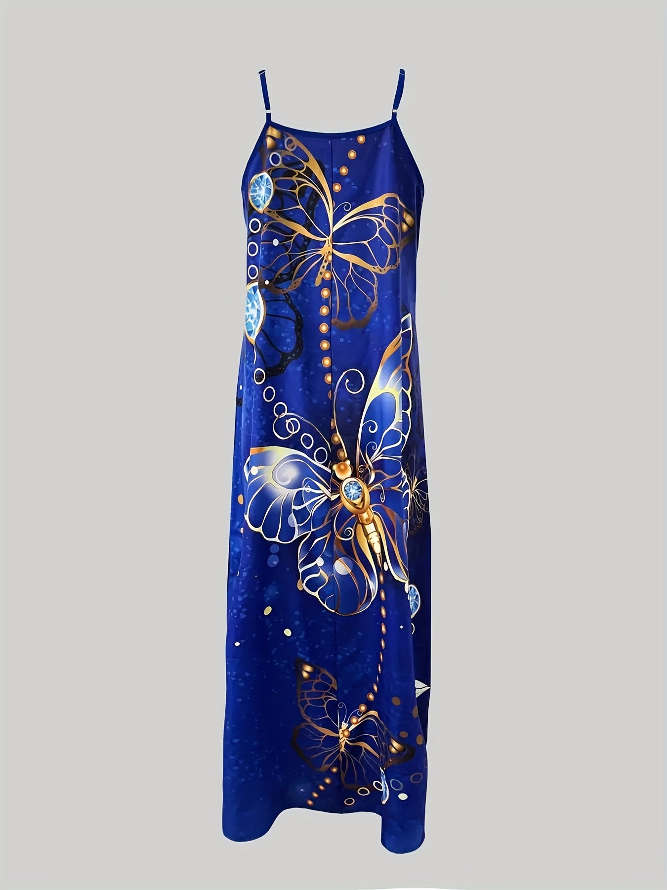 Fashion Women's V-neck Dress Set, Casual Butterfly Print Dress