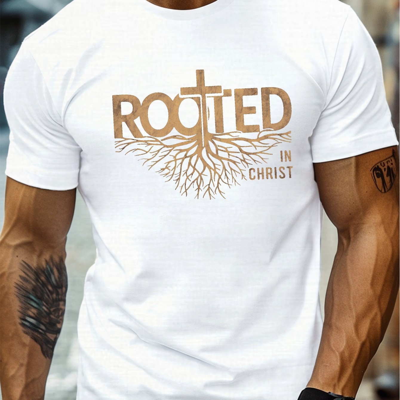 Men'S Plus Size Casual T-Shirt, "ROOTED in CHRIST" Graphic Print