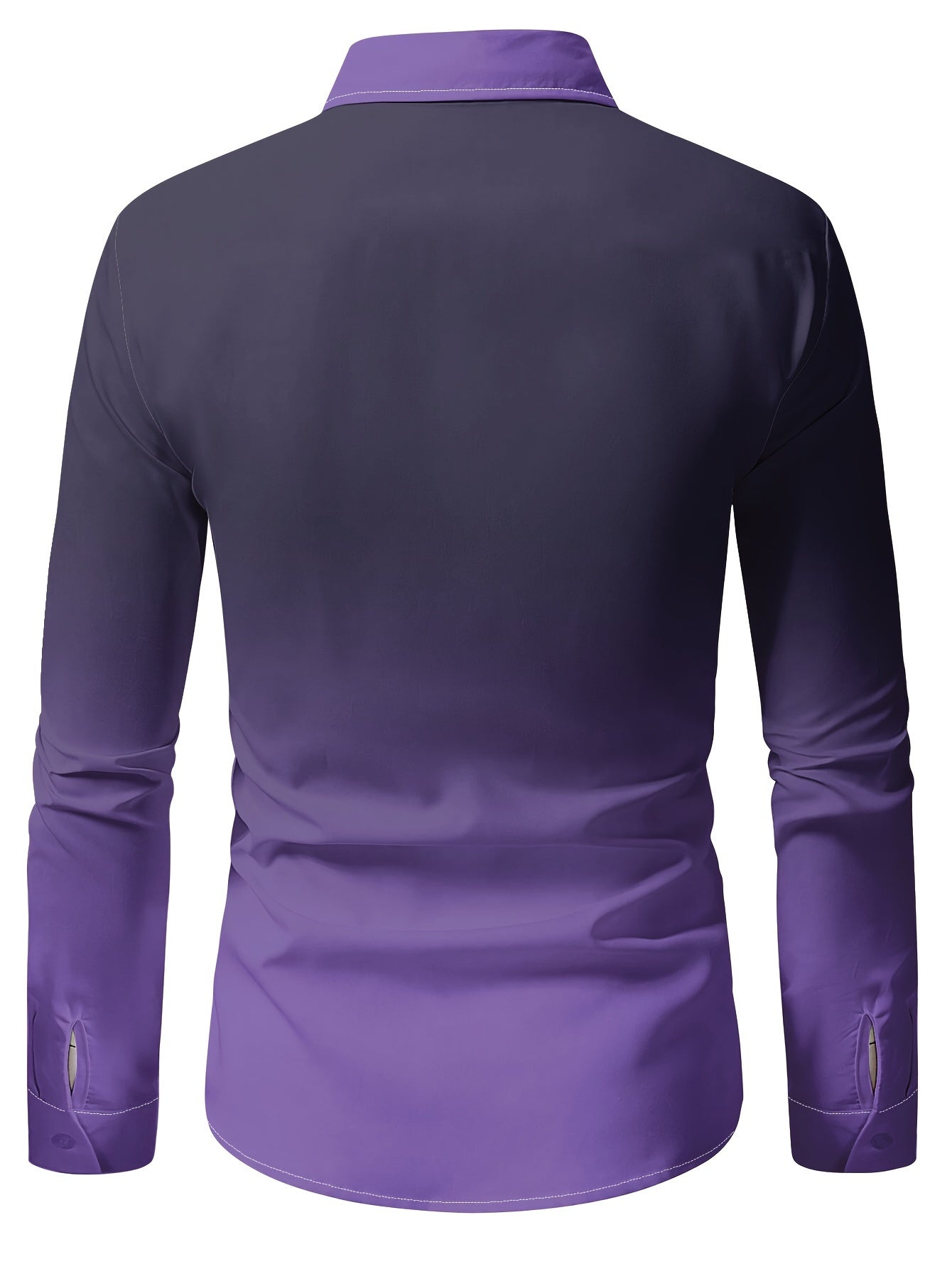 Men's Stylish Gradient Print Dress Shirt - Breathable Polyester,