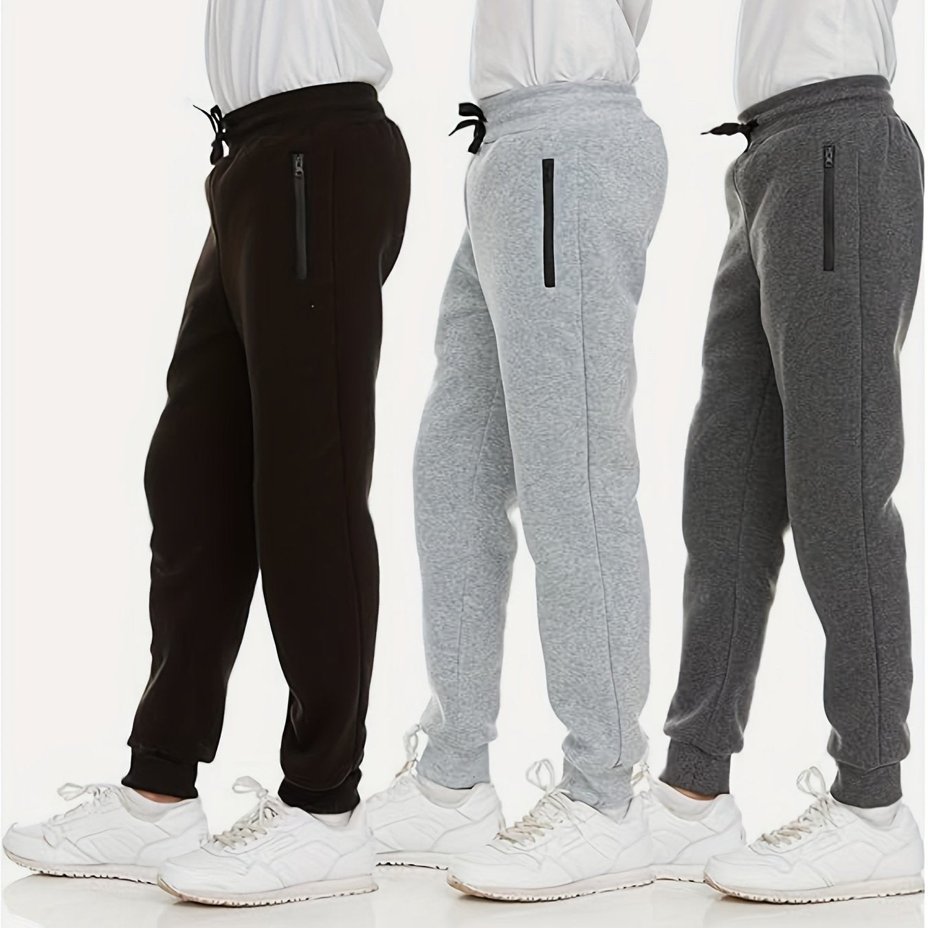 3-Pack Boys' Trousers With Zippered Pockets With Drawstrings,