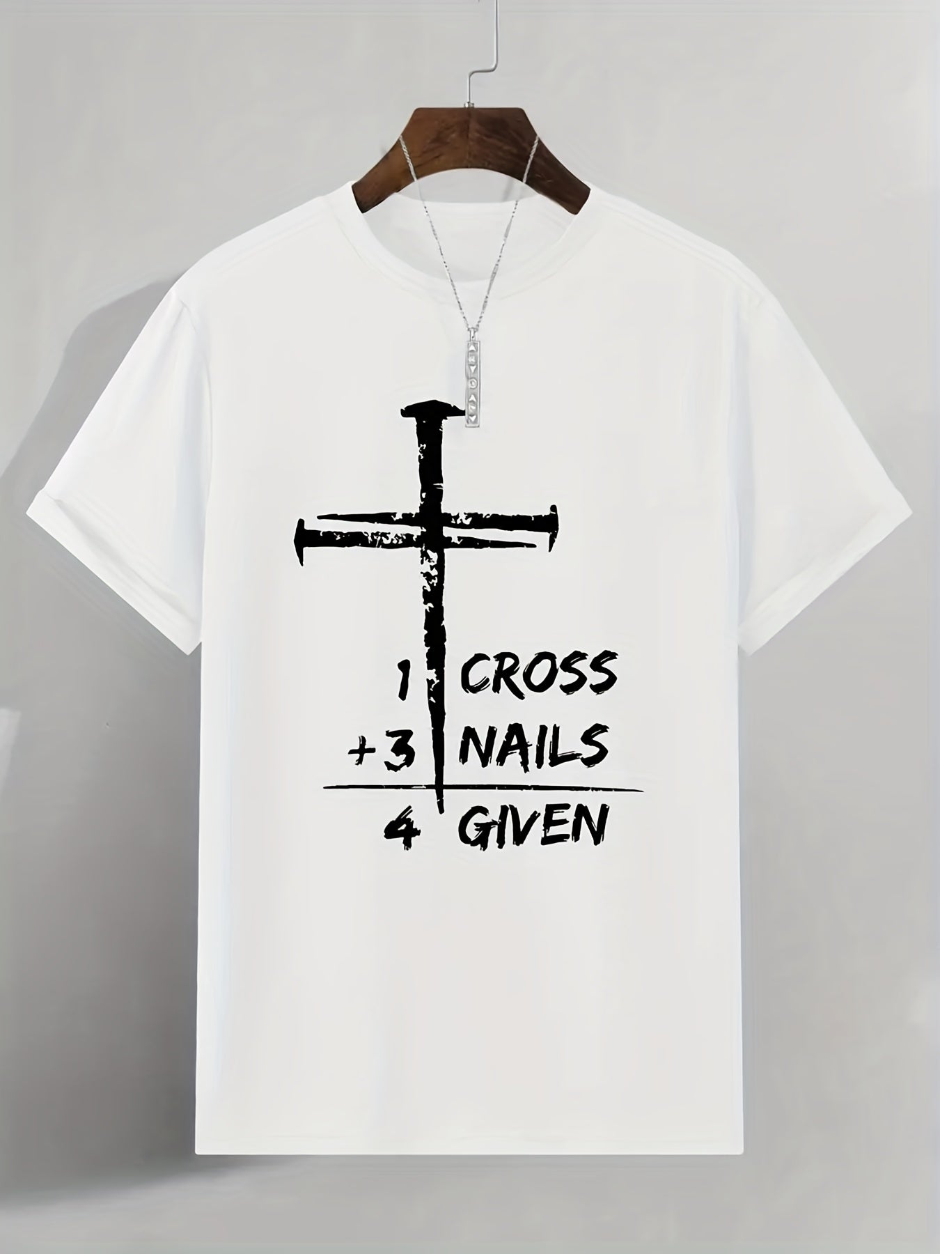 Men's Fashion Hot Selling Cross Nail Print T Shirt For Summer, Casual Short Sleeve Crew Neck Graphic