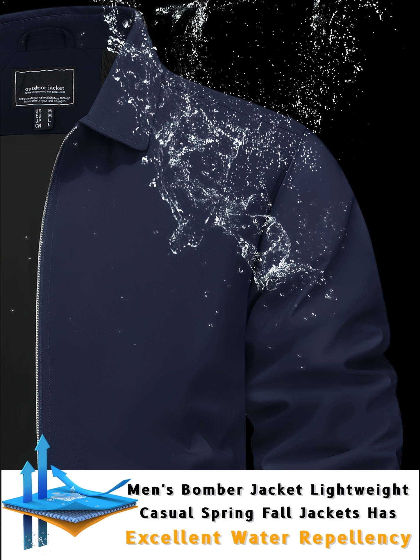 Men's Lightweight Business Casual Jacket - Full Zip Windbreaker with Collar