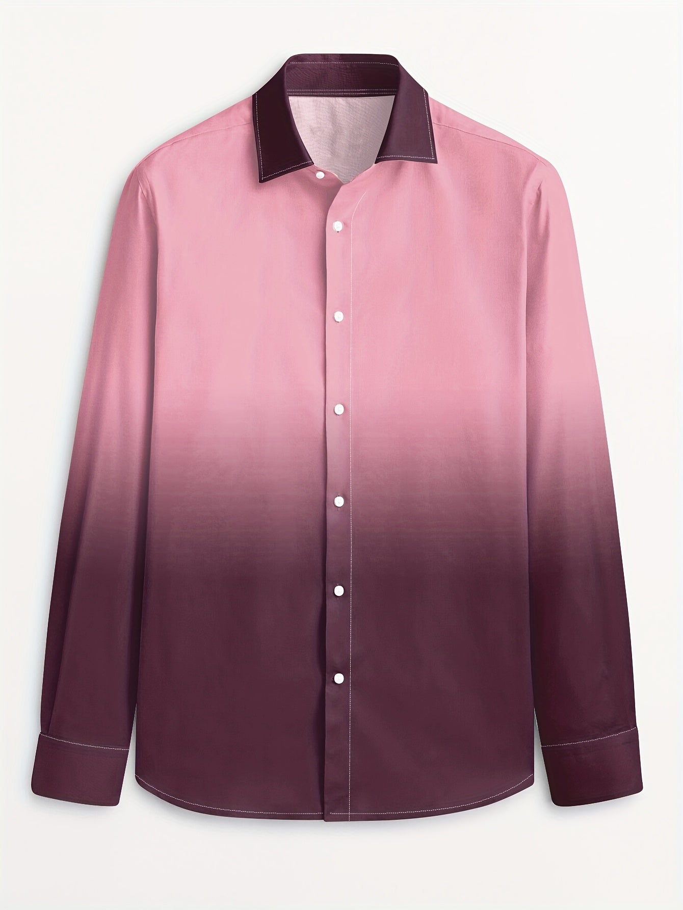Men's Stylish Gradient Print Dress Shirt - Breathable Polyester,