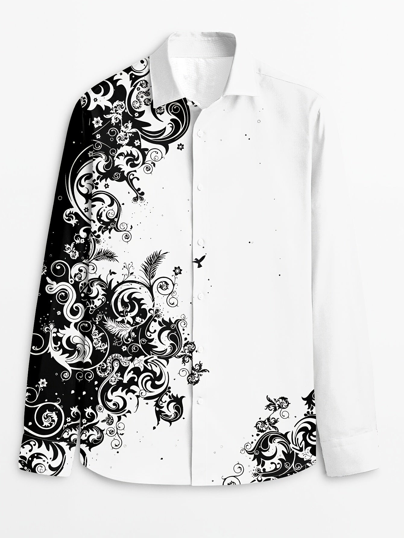 Men'S Fashion Print Shirt, Casual Polyester 100% Long Sleeve Button- Collared Shirt,Season