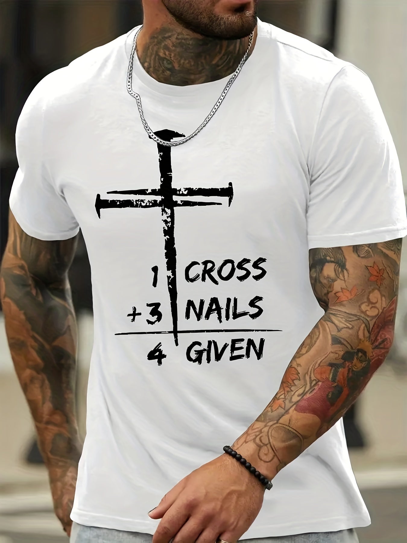 Men's Fashion Hot Selling Cross Nail Print T Shirt For Summer, Casual Short Sleeve Crew Neck Graphic
